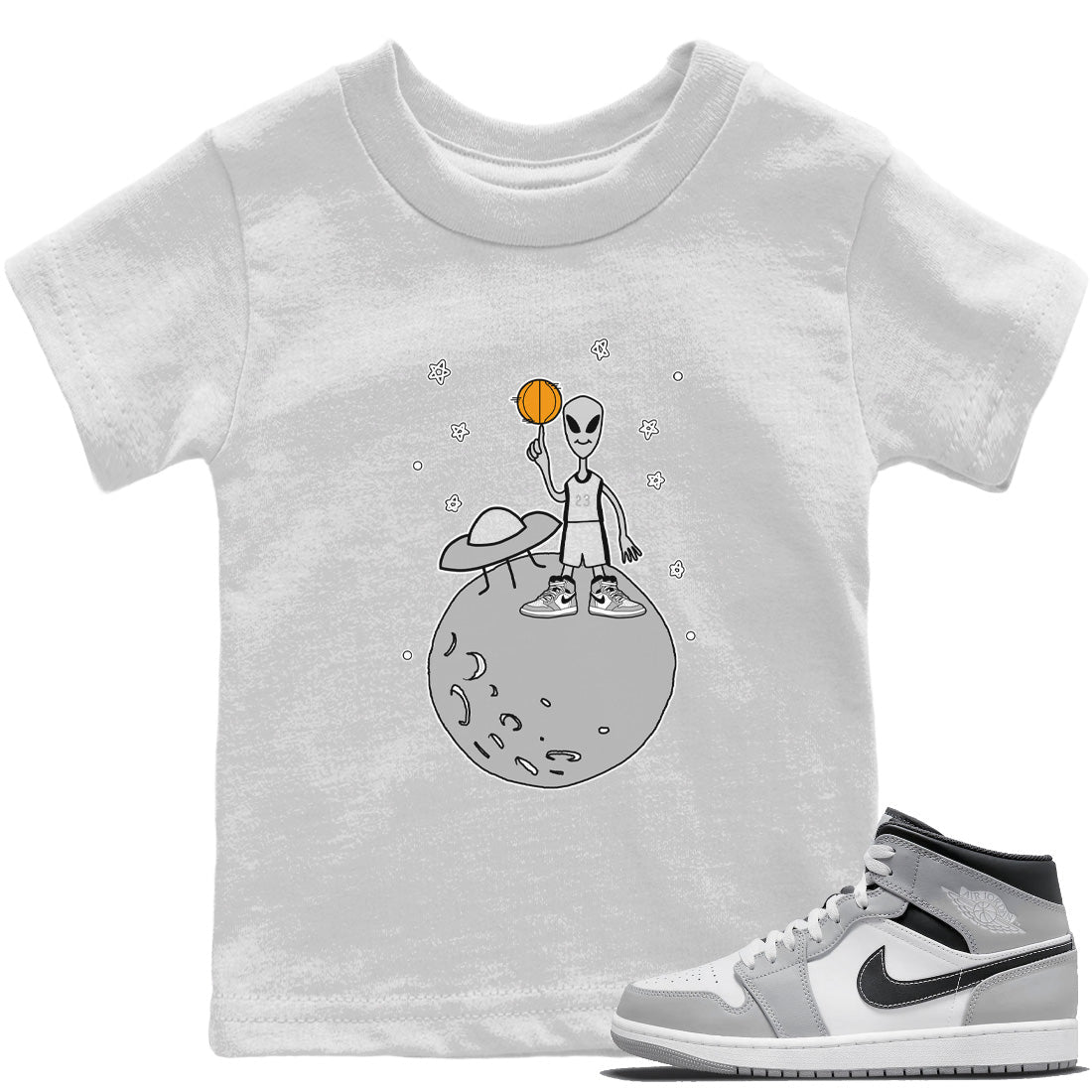 Jordan 1 Light Smoke Grey Sneaker Matching T-Shirt Basketball Alien Sneaker Tees Jordan 1 Light Smoke Grey Sneaker Release Tees Kids Shirts