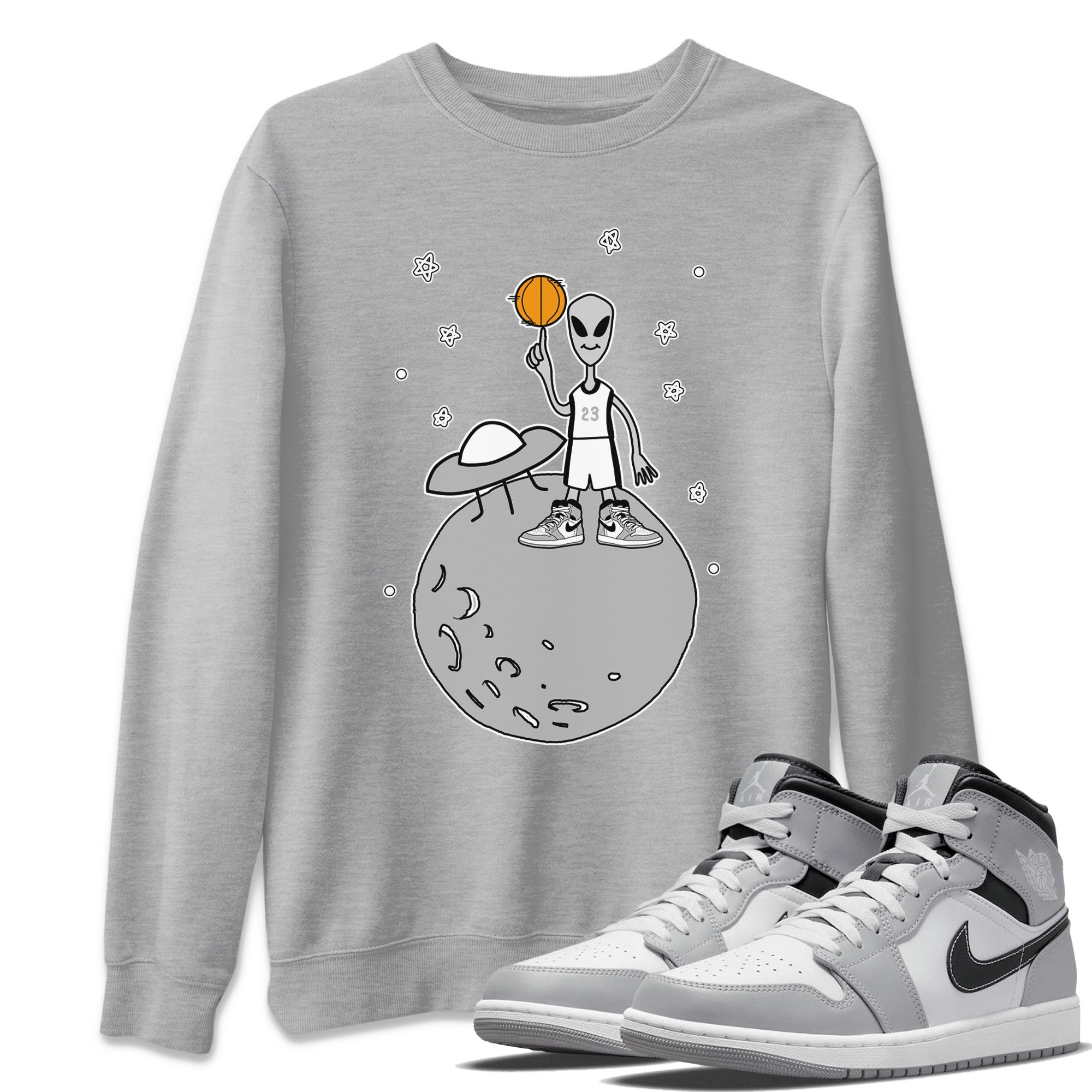 Jordan 1 Light Smoke Grey Sneaker Matching T-Shirt Basketball Alien Sneaker Tees Jordan 1 Light Smoke Grey Sneaker Release Tees Crew Neck Tees