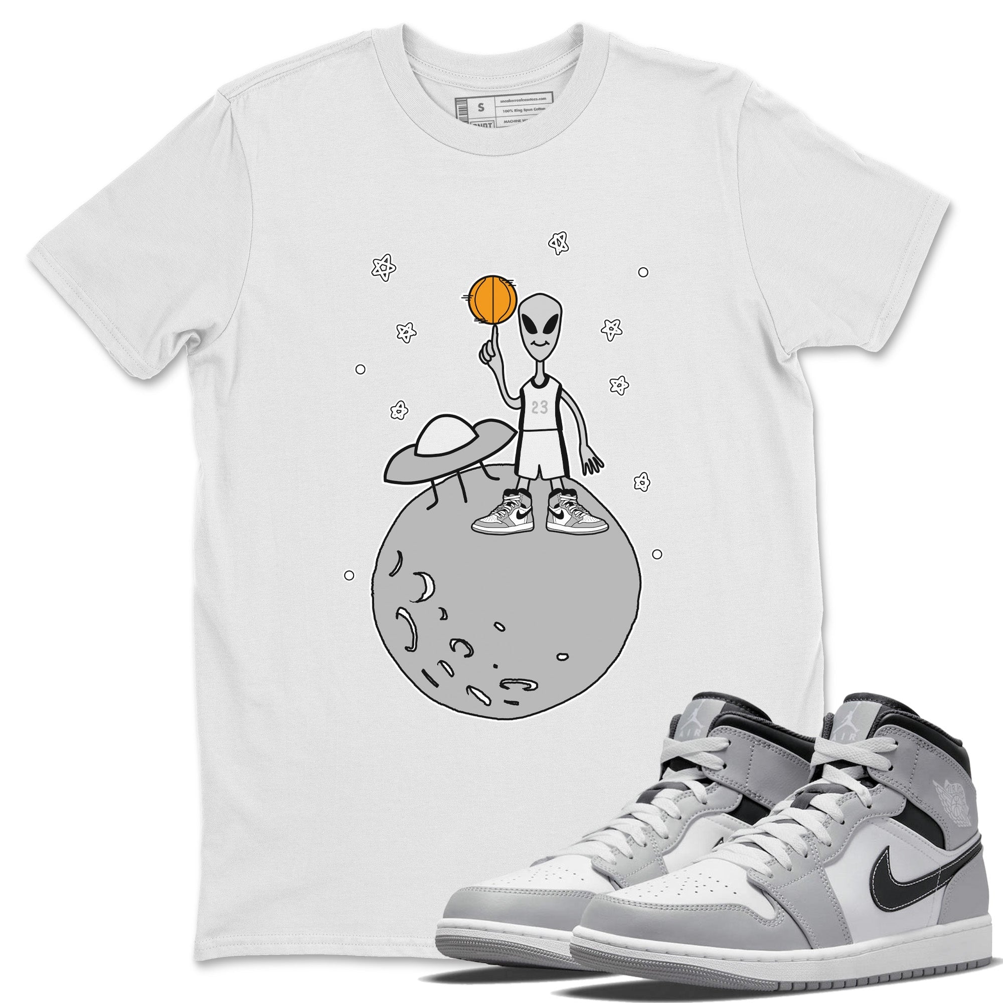 Jordan 1 Light Smoke Grey Sneaker Matching T-Shirt Basketball Alien Sneaker Tees Jordan 1 Light Smoke Grey Sneaker Release Tees Crew Neck Tees