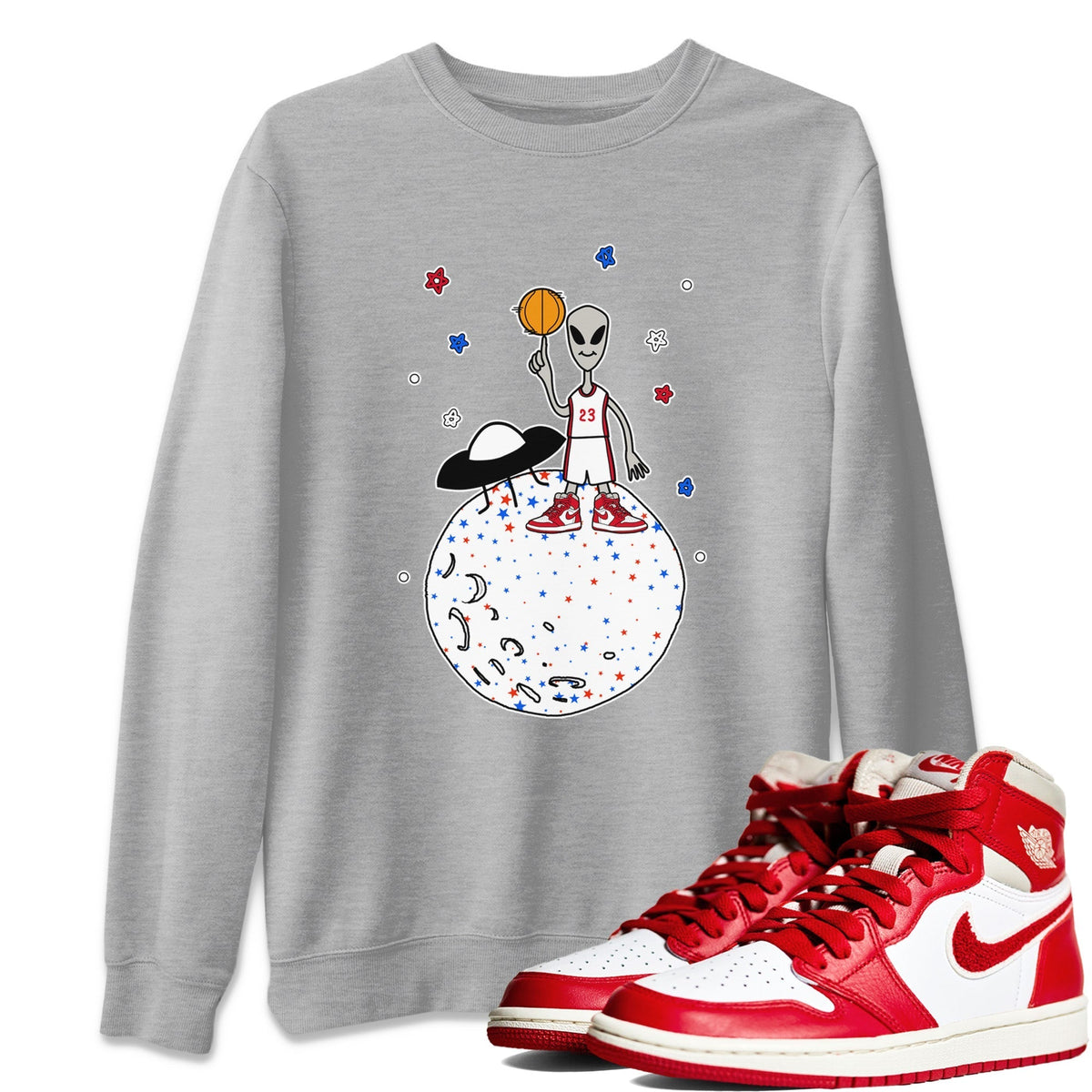 Jordan 1 Newstalgia Sneaker Matching T-Shirt Basketball Alien Sneaker Tees Jordan 1 Newstalgia Sneaker Release Tees Crew Neck Tees