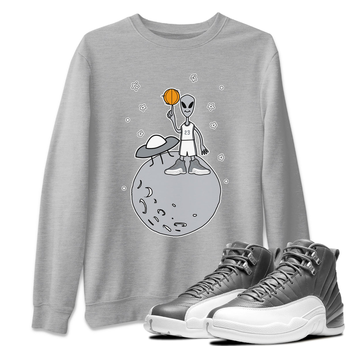 Jordan 12 Stealth Sneaker Matching T-Shirt Basketball Alien Sneaker Tees Jordan 12 Stealth Sneaker Release Tees Crew Neck Tees