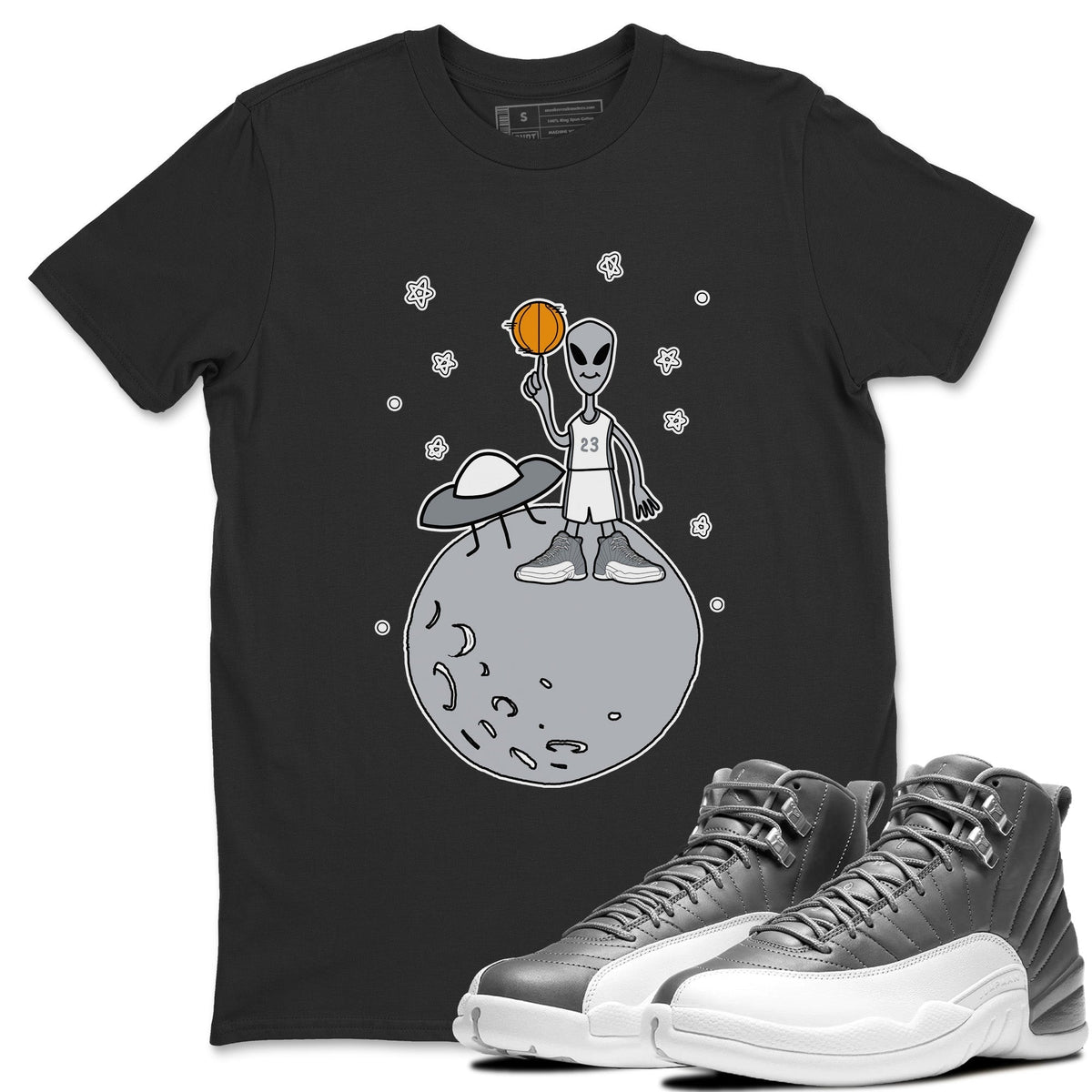 Jordan 12 Stealth Sneaker Matching T-Shirt Basketball Alien Sneaker Tees Jordan 12 Stealth Sneaker Release Tees Crew Neck Tees