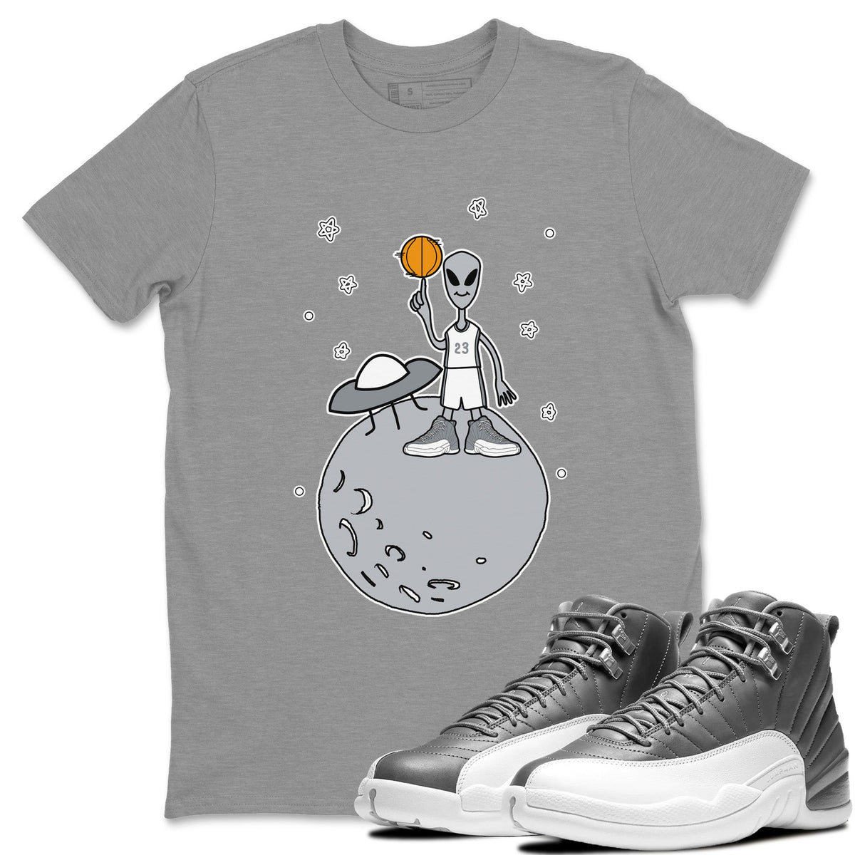 Jordan 12 Stealth Sneaker Matching T-Shirt Basketball Alien Sneaker Tees Jordan 12 Stealth Sneaker Release Tees Crew Neck Tees
