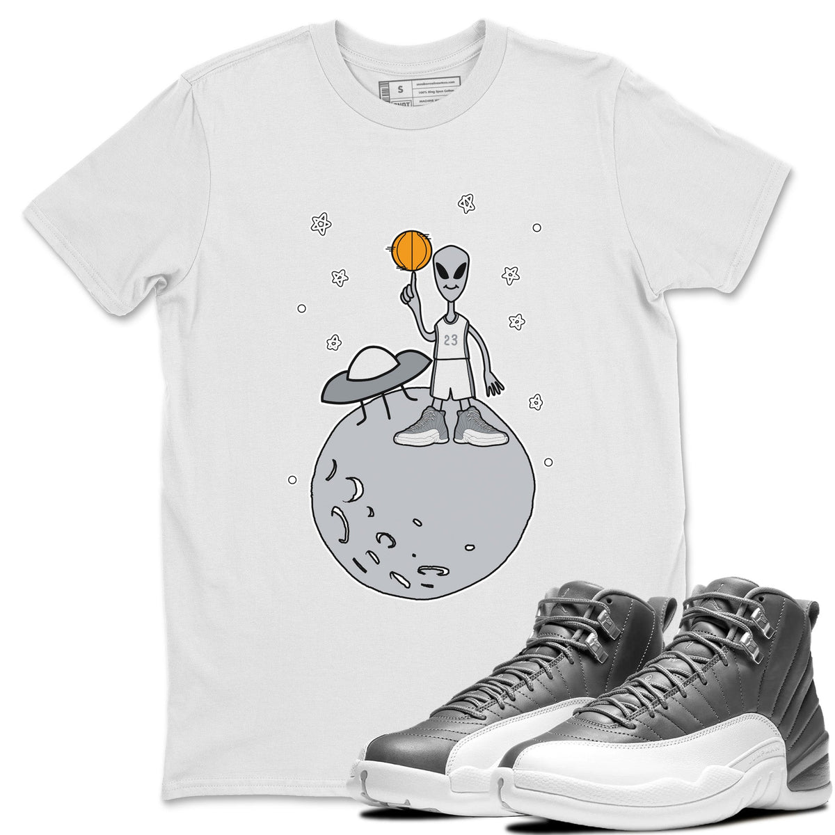 Jordan 12 Stealth Sneaker Matching T-Shirt Basketball Alien Sneaker Tees Jordan 12 Stealth Sneaker Release Tees Crew Neck Tees