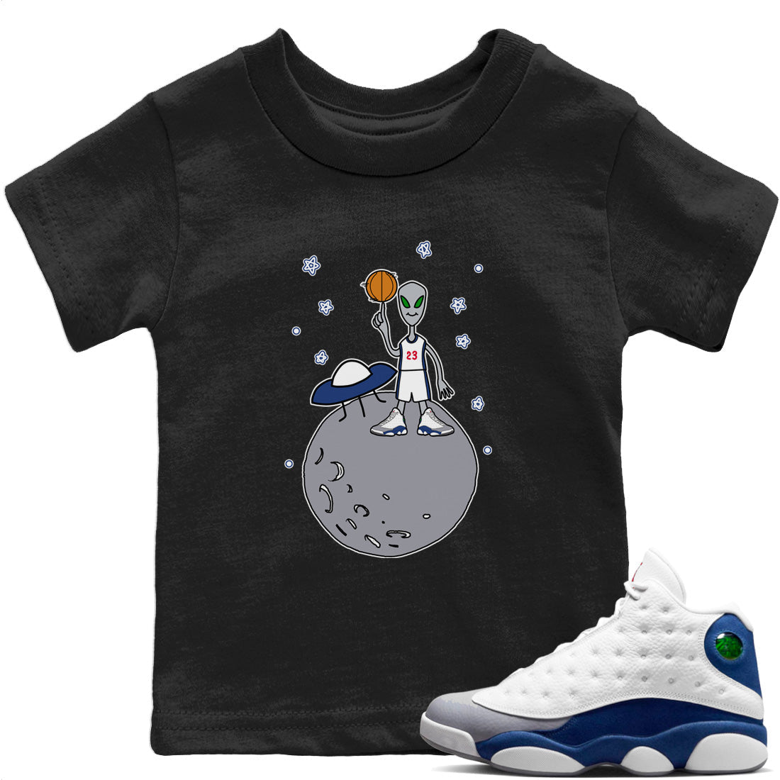 Jordan 13 French Blue Sneaker Matching T-Shirt Basketball Alien Sneaker Tees Jordan 13 French Blue Sneaker Release Tees Kids Shirts
