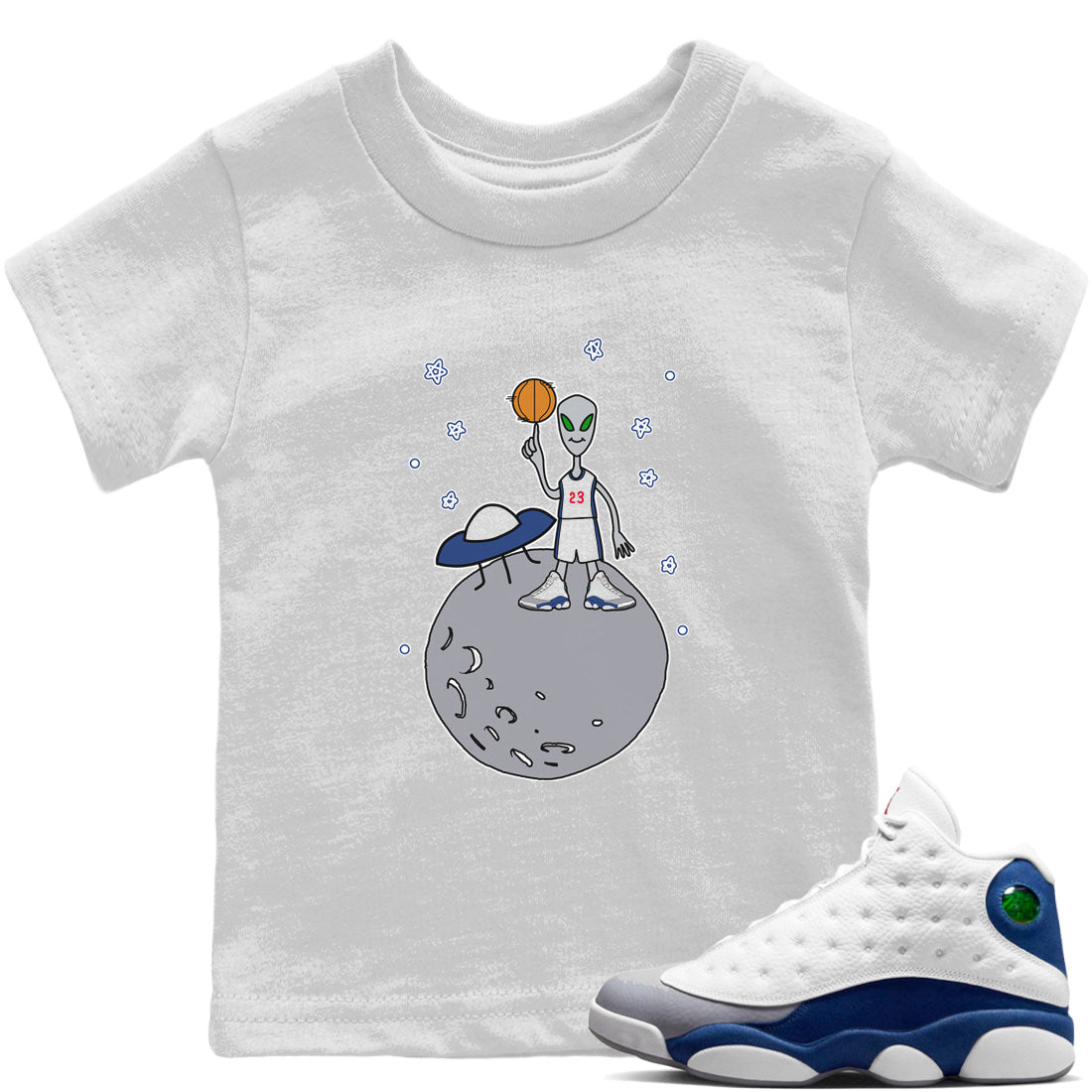 Jordan 13 French Blue Sneaker Matching T-Shirt Basketball Alien Sneaker Tees Jordan 13 French Blue Sneaker Release Tees Kids Shirts