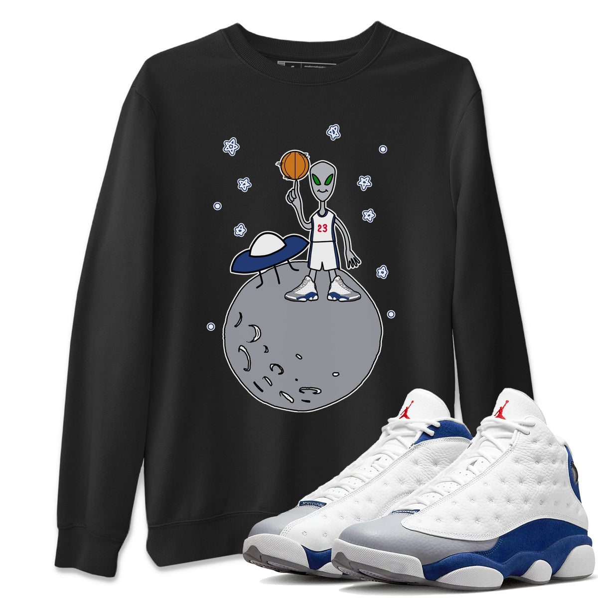Jordan 13 French Blue Sneaker Matching T-Shirt Basketball Alien Sneaker Tees Jordan 13 French Blue Sneaker Release Tees Crew Neck Tees