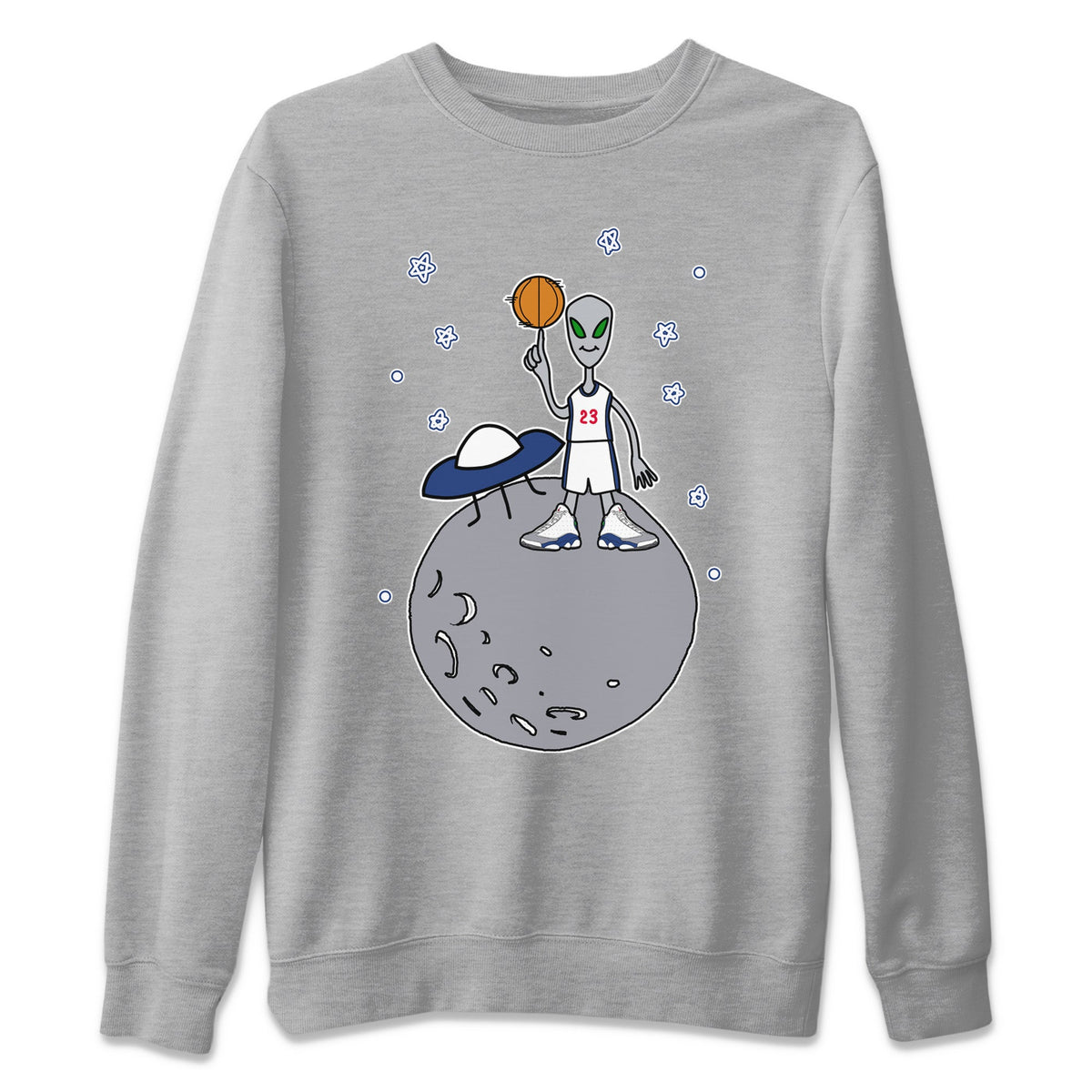 Jordan 13 French Blue Sneaker Matching T-Shirt Basketball Alien Sneaker Tees Jordan 13 French Blue Sneaker Release Tees Crew Neck Tees