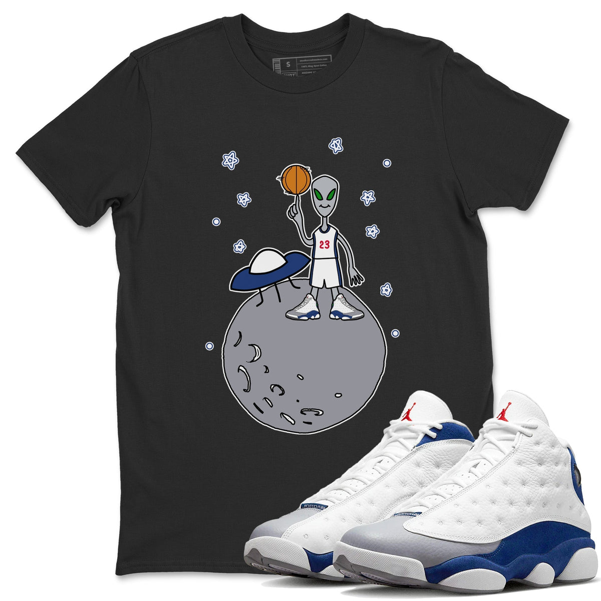 Jordan 13 French Blue Sneaker Matching T-Shirt Basketball Alien Sneaker Tees Jordan 13 French Blue Sneaker Release Tees Crew Neck Tees