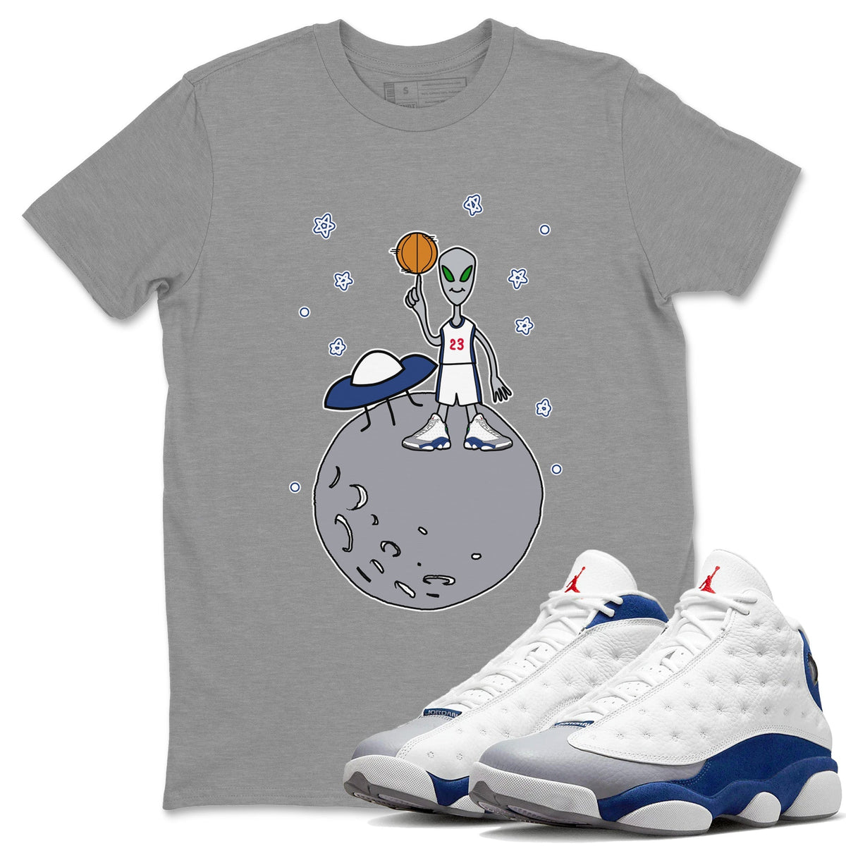 Jordan 13 French Blue Sneaker Matching T-Shirt Basketball Alien Sneaker Tees Jordan 13 French Blue Sneaker Release Tees Crew Neck Tees