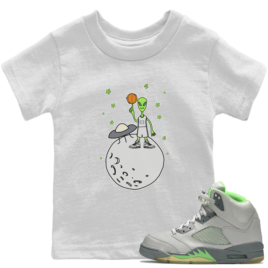 Jordan 5 Green Bean Sneaker Matching T-Shirt Basketball Alien Sneaker Tees Jordan 5 Green Bean Sneaker Release Tees Kids Shirts