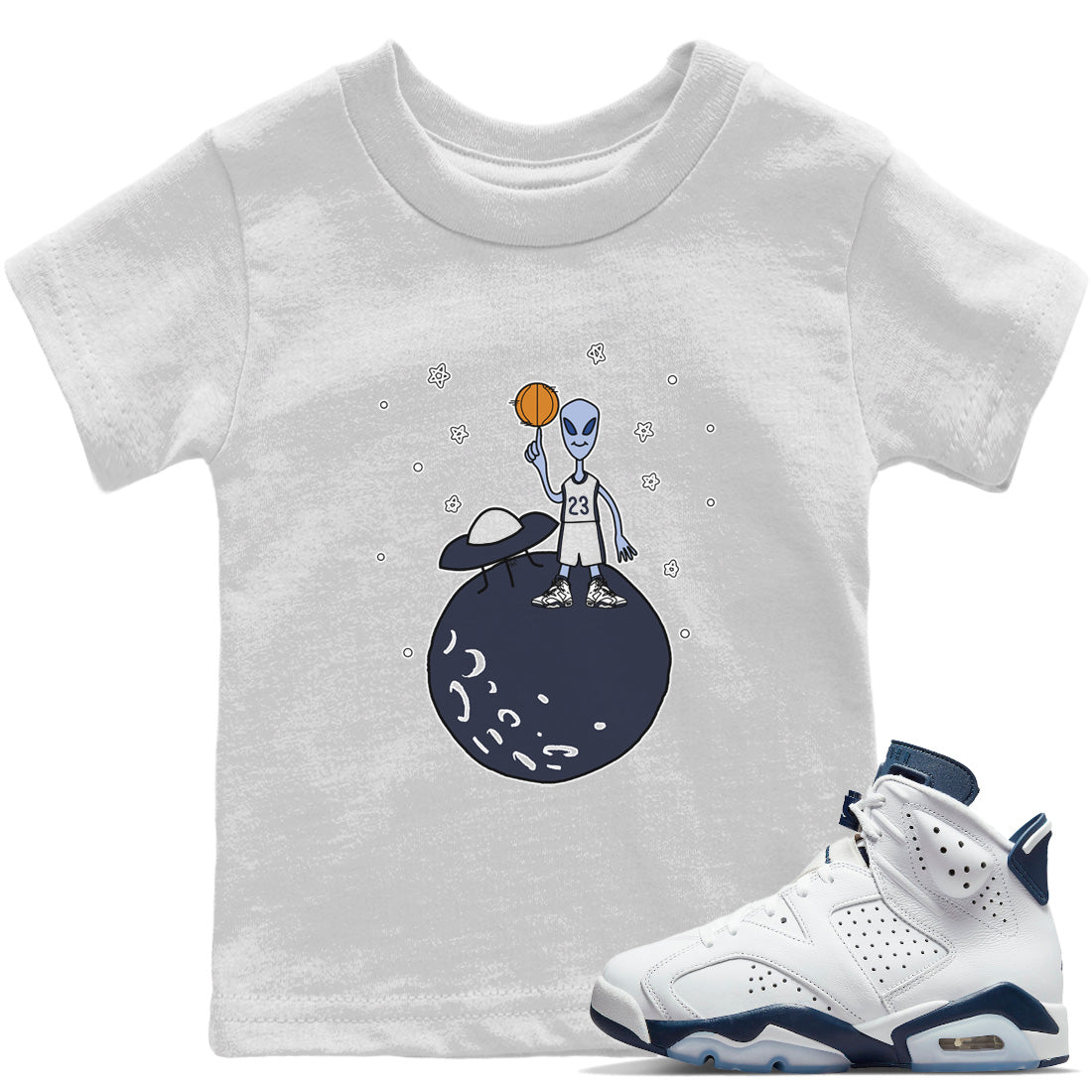 Jordan 6 Midnight Navy Sneaker Matching T-Shirt Basketball Alien Sneaker Tees Jordan 6 Midnight Navy Sneaker Release Tees Kids Shirts