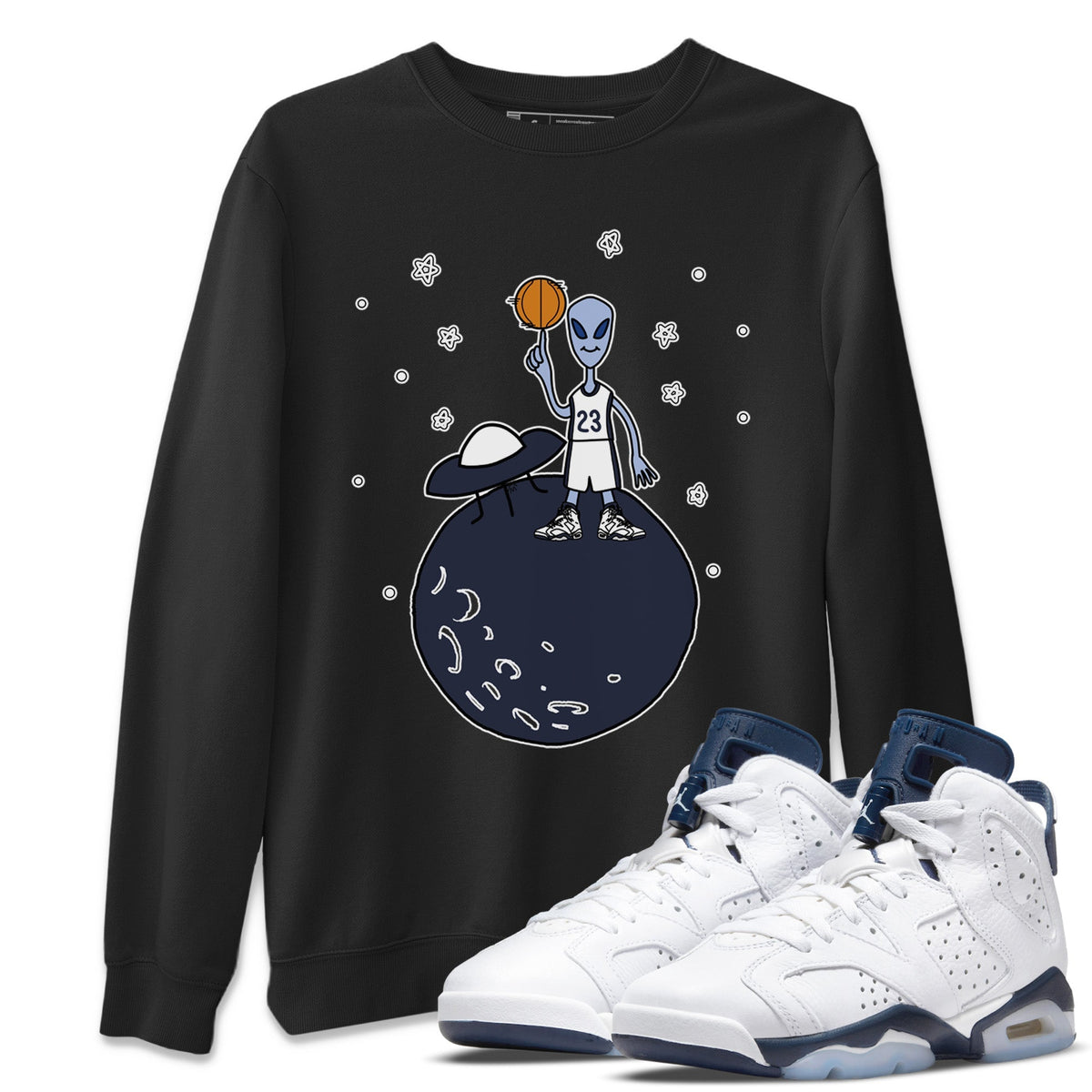 Jordan 6 Midnight Navy Sneaker Matching T-Shirt Basketball Alien Sneaker Tees Jordan 6 Midnight Navy Sneaker Release Tees Crew Neck Tees