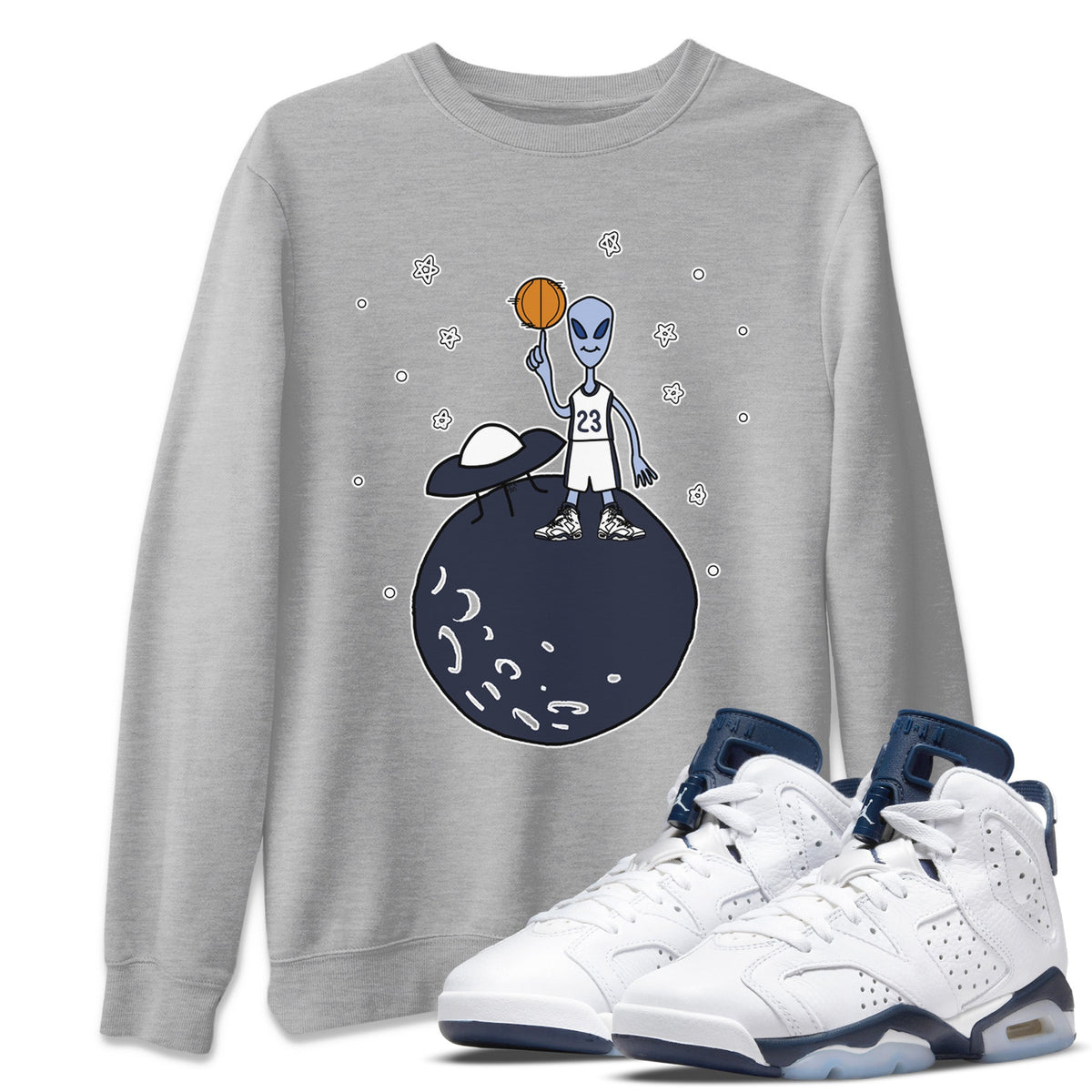 Jordan 6 Midnight Navy Sneaker Matching T-Shirt Basketball Alien Sneaker Tees Jordan 6 Midnight Navy Sneaker Release Tees Crew Neck Tees