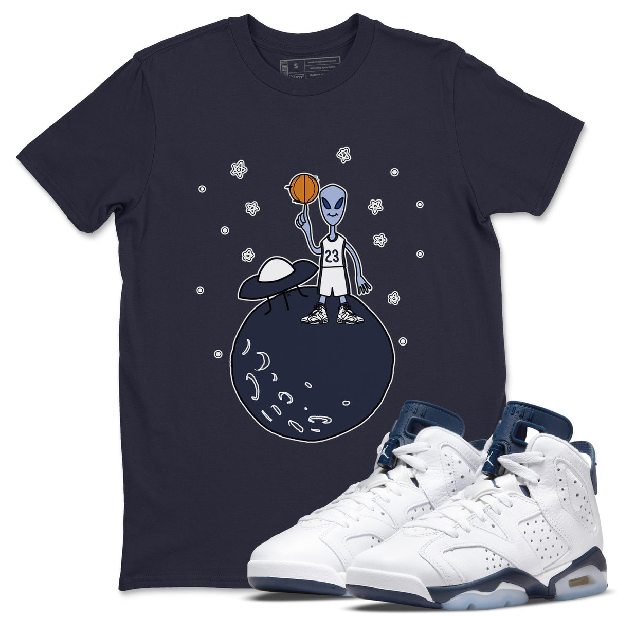 Jordan 6 Midnight Navy Sneaker Matching T-Shirt Basketball Alien Sneaker Tees Jordan 6 Midnight Navy Sneaker Release Tees Crew Neck Tees