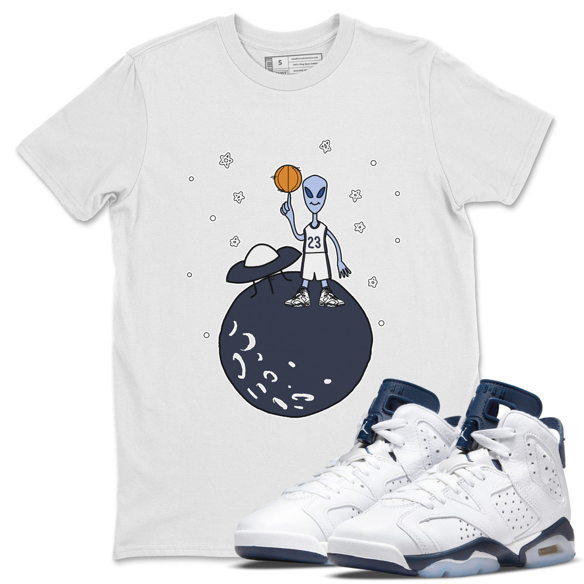 Jordan 6 Midnight Navy Sneaker Matching T-Shirt Basketball Alien Sneaker Tees Jordan 6 Midnight Navy Sneaker Release Tees Crew Neck Tees