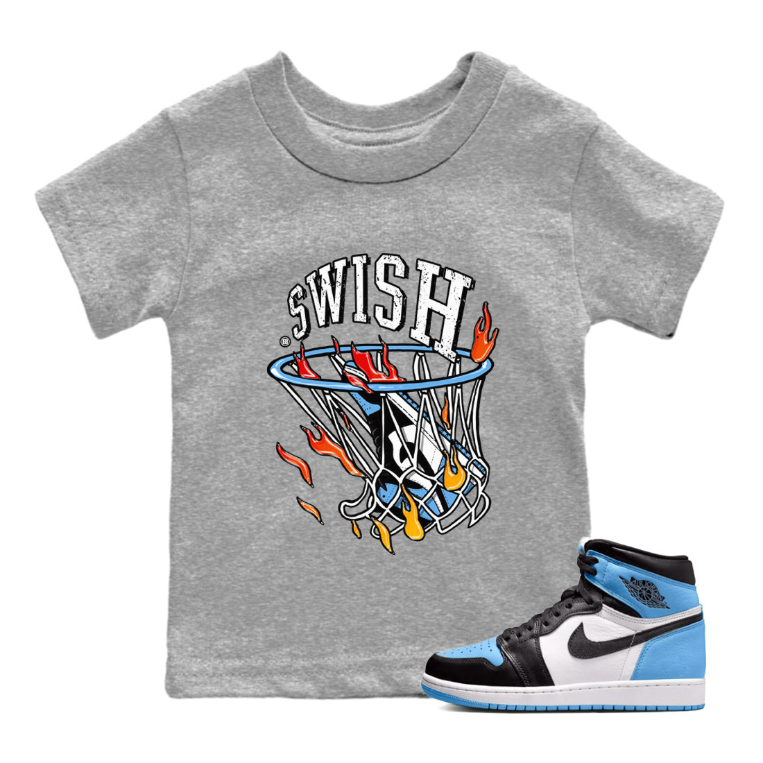 Air Jordan 1 Retro High OG UNC Toe Shirt to match Jordans Basketball Hoop Streetwear Sneaker Shirt Air Jordan 1 High OG UNC Toe Tees Kids and Baby Tees Heather Grey 1