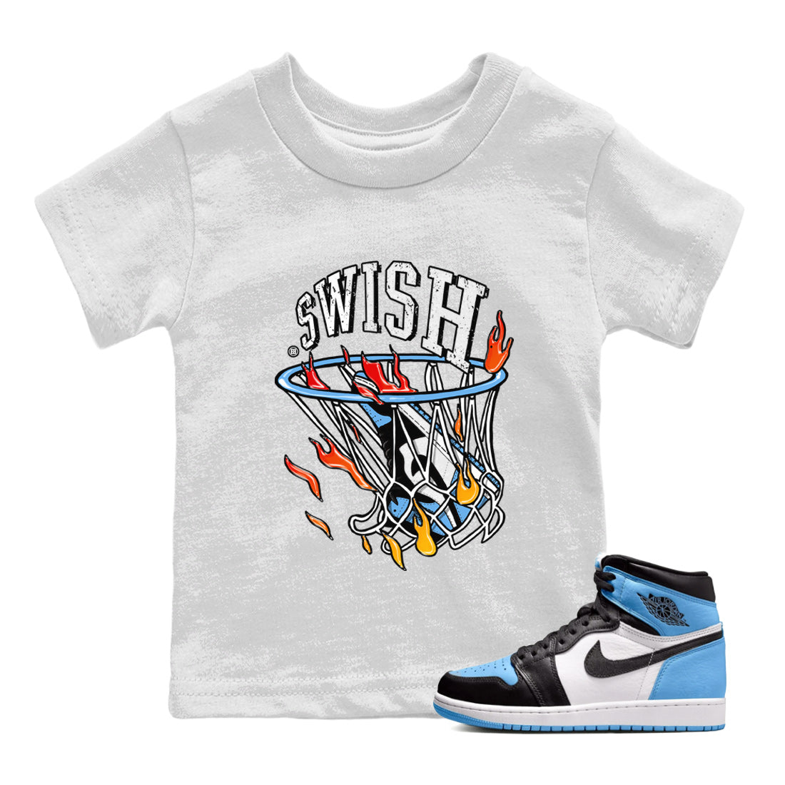 Air Jordan 1 Retro High OG UNC Toe Shirt to match Jordans Basketball Hoop Streetwear Sneaker Shirt Air Jordan 1 High OG UNC Toe Tees Kids and Baby Tees White 1