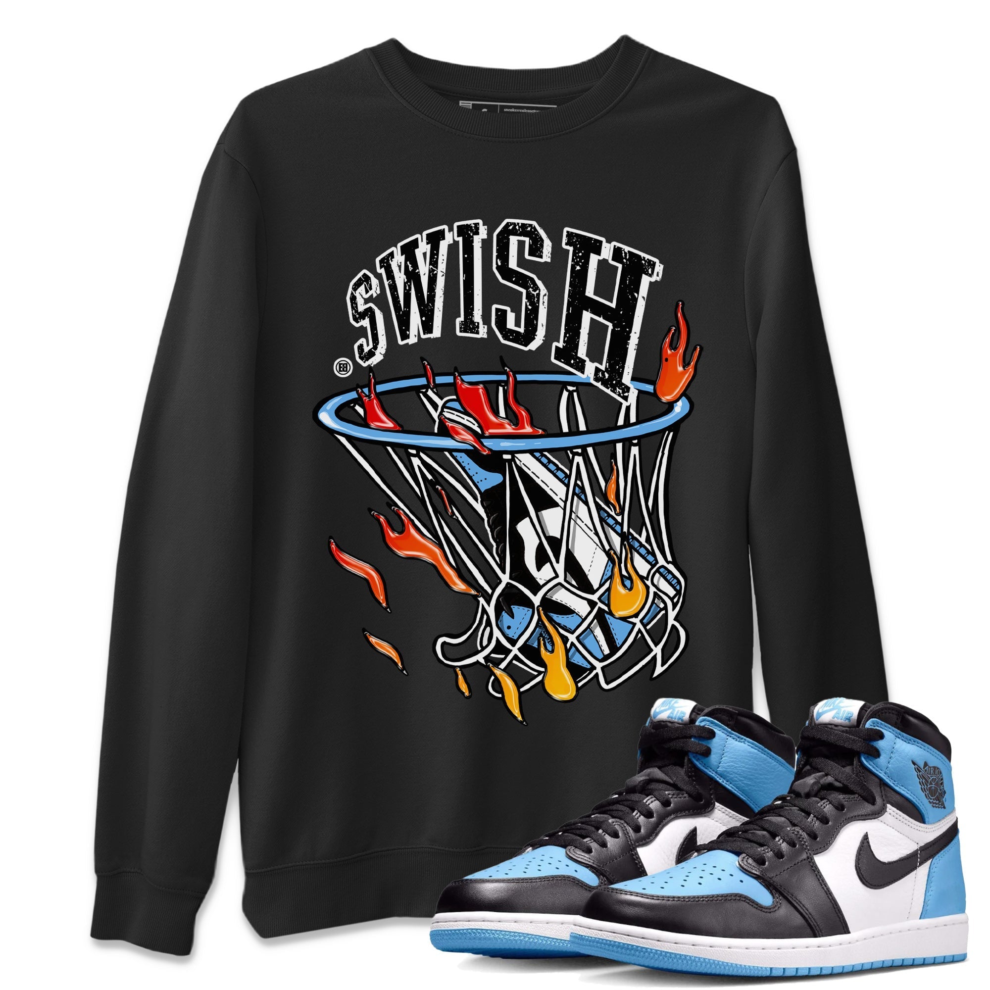 Air Jordan 1 Retro High OG UNC Toe Shirt to match Jordans Basketball Hoop Streetwear Sneaker Shirt Air Jordan 1 High OG UNC Toe Tees Crew Neck T-Shirts Black 1
