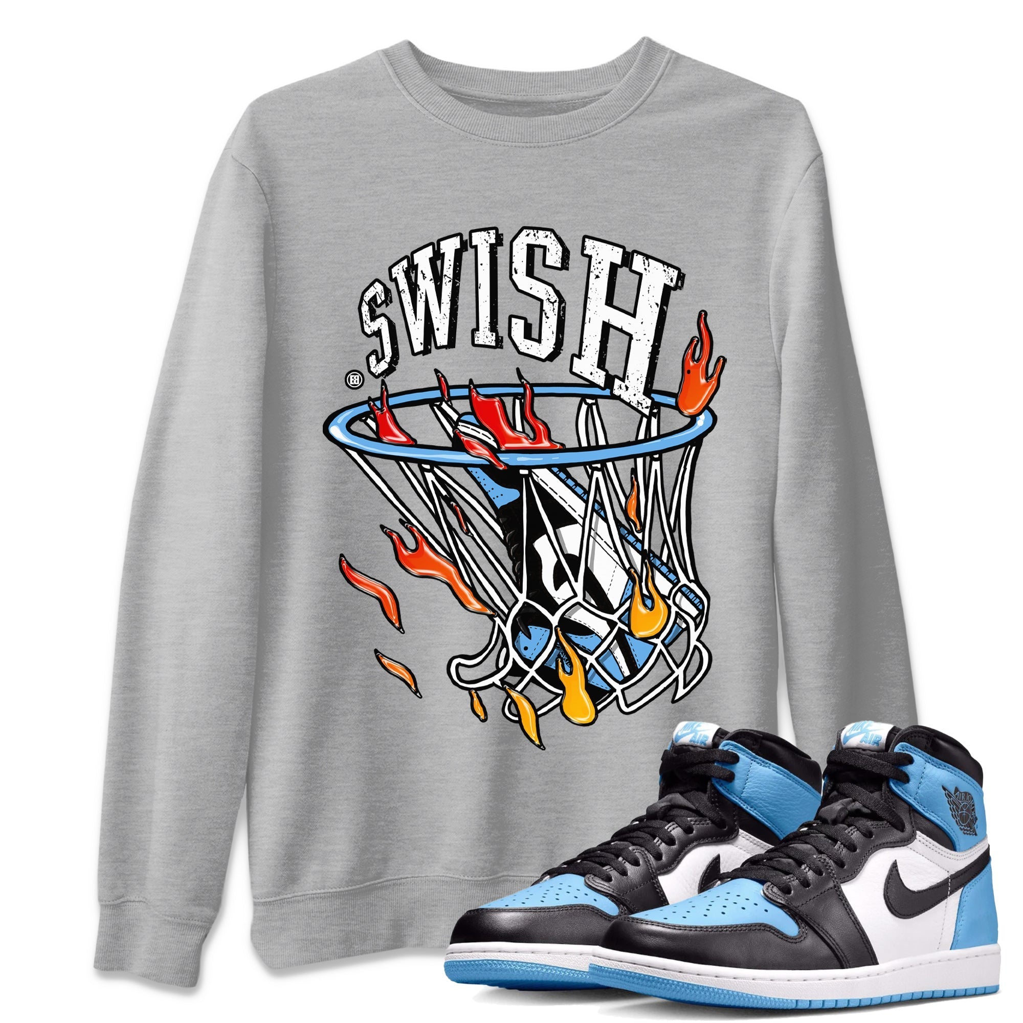 Air Jordan 1 Retro High OG UNC Toe Shirt to match Jordans Basketball Hoop Streetwear Sneaker Shirt Air Jordan 1 High OG UNC Toe Tees Crew Neck T-Shirts Heather Grey 1