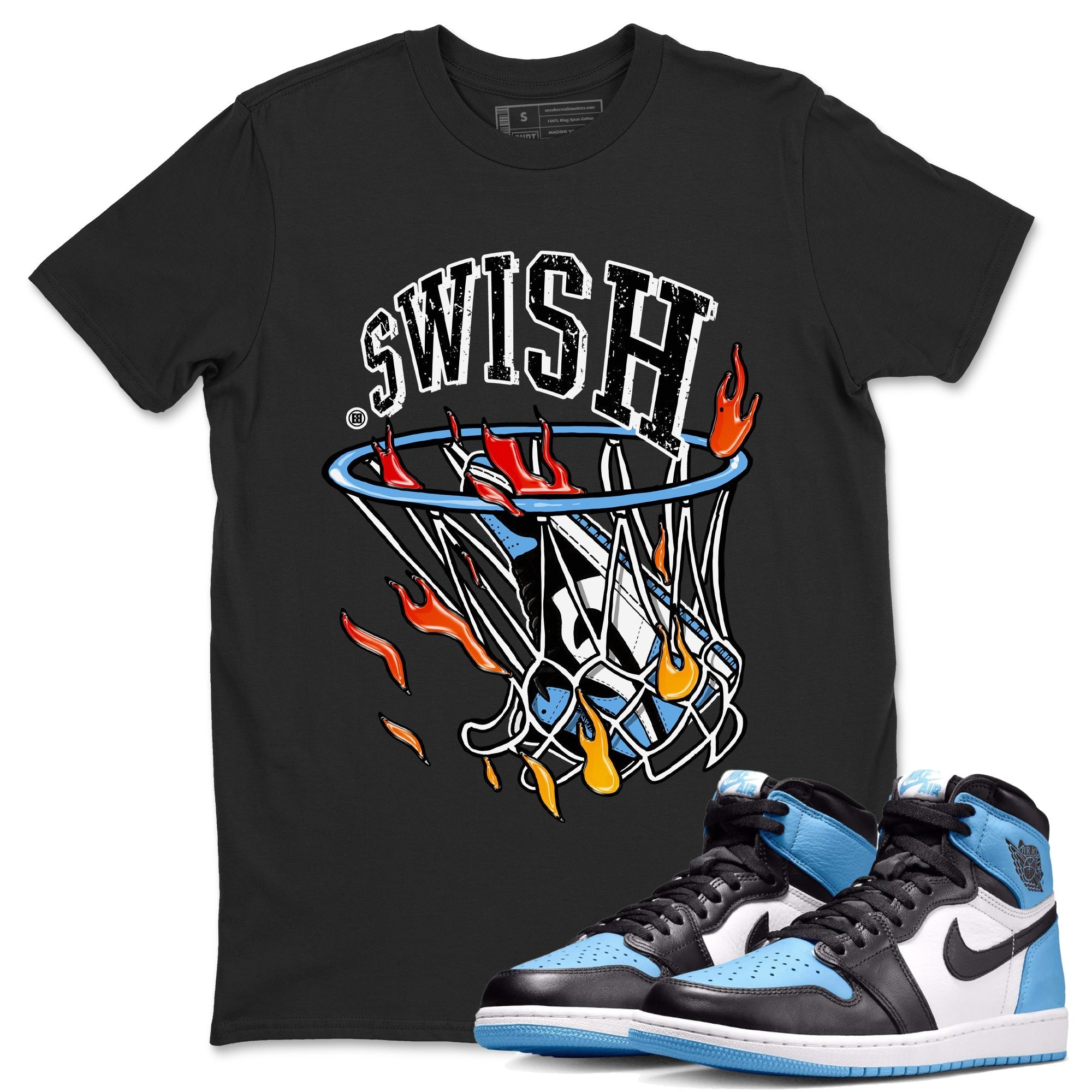Air Jordan 1 Retro High OG UNC Toe Shirt to match Jordans Basketball Hoop Streetwear Sneaker Shirt Air Jordan 1 High OG UNC Toe Tees Crew Neck T-Shirts Black 1