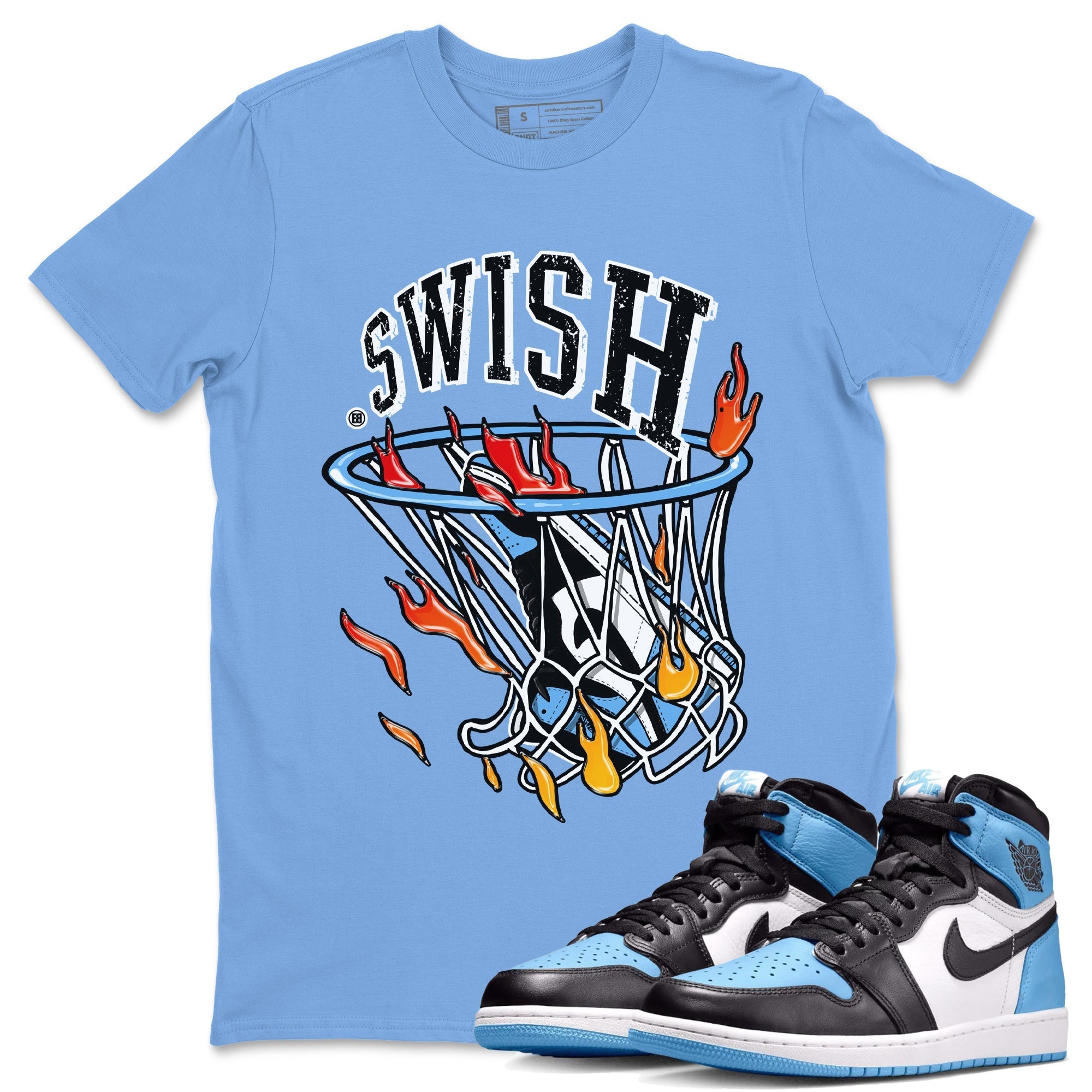 Air Jordan 1 Retro High OG UNC Toe Shirt to match Jordans Basketball Hoop Streetwear Sneaker Shirt Air Jordan 1 High OG UNC Toe Tees Crew Neck T-Shirts Carolina Blue 1