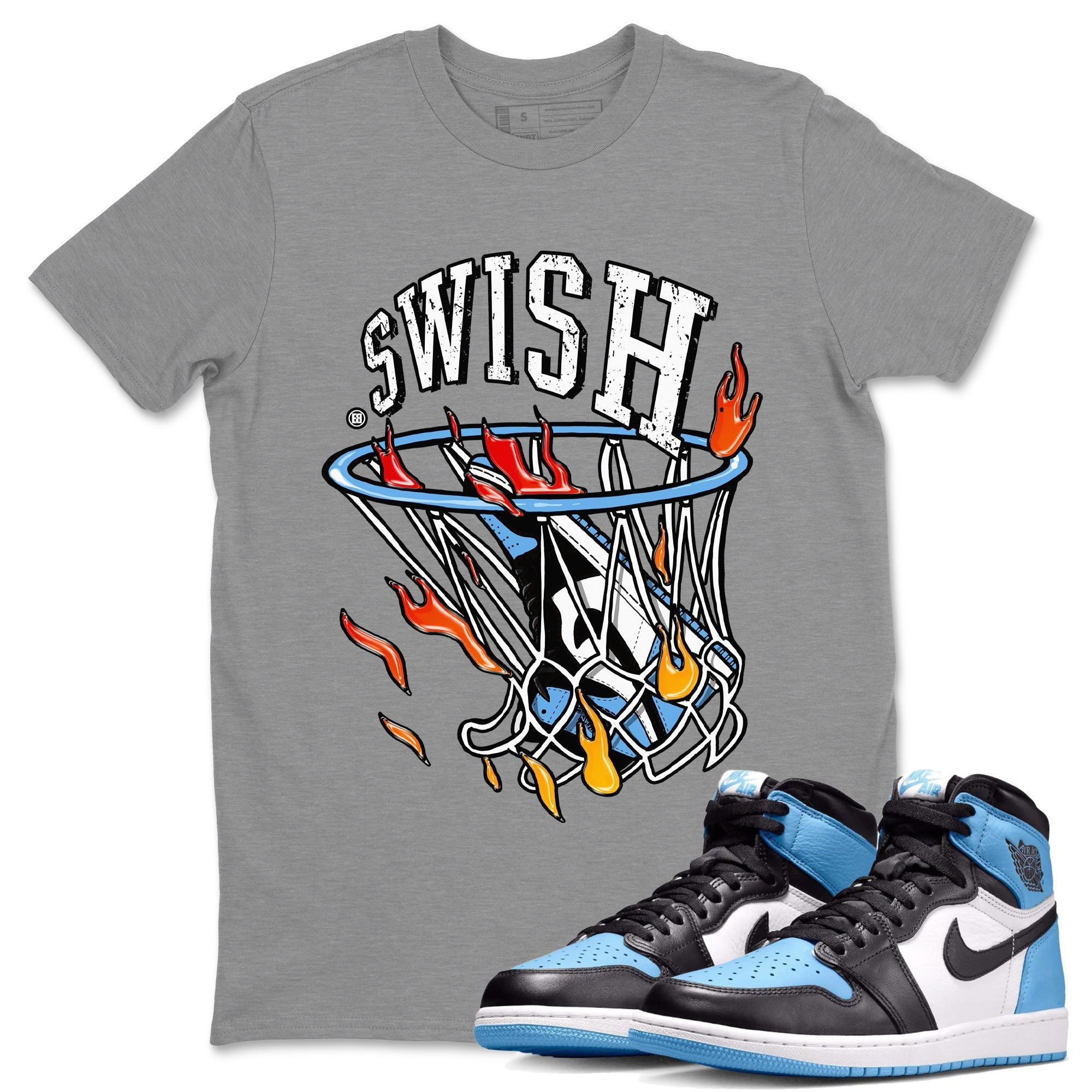 Air Jordan 1 Retro High OG UNC Toe Shirt to match Jordans Basketball Hoop Streetwear Sneaker Shirt Air Jordan 1 High OG UNC Toe Tees Crew Neck T-Shirts Heather Grey 1