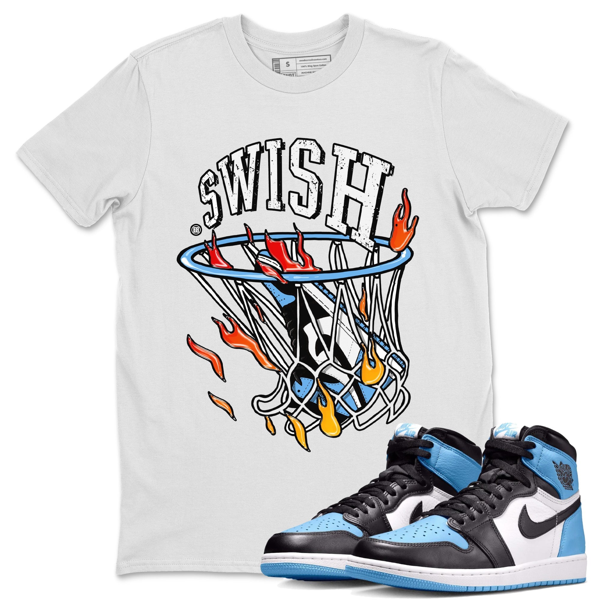 Air Jordan 1 Retro High OG UNC Toe Shirt to match Jordans Basketball Hoop Streetwear Sneaker Shirt Air Jordan 1 High OG UNC Toe Tees Crew Neck T-Shirts White 1