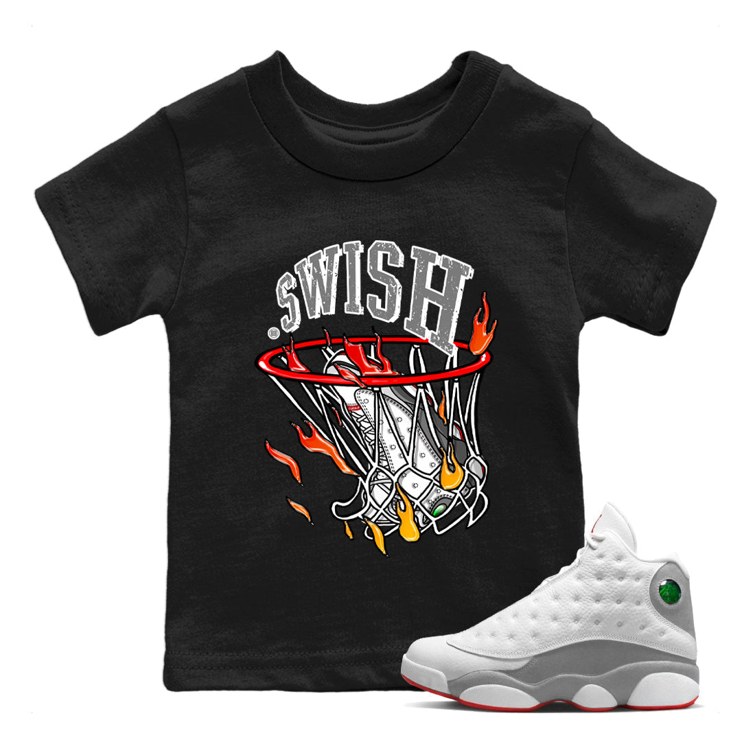 Air Jordan 13 Wolf Grey Sneaker Match Tees Basketball Hoop Streetwear Sneaker Shirt Air Jordan 13 Retro Wolf Grey T-Shirt Kids Shirts Black 1