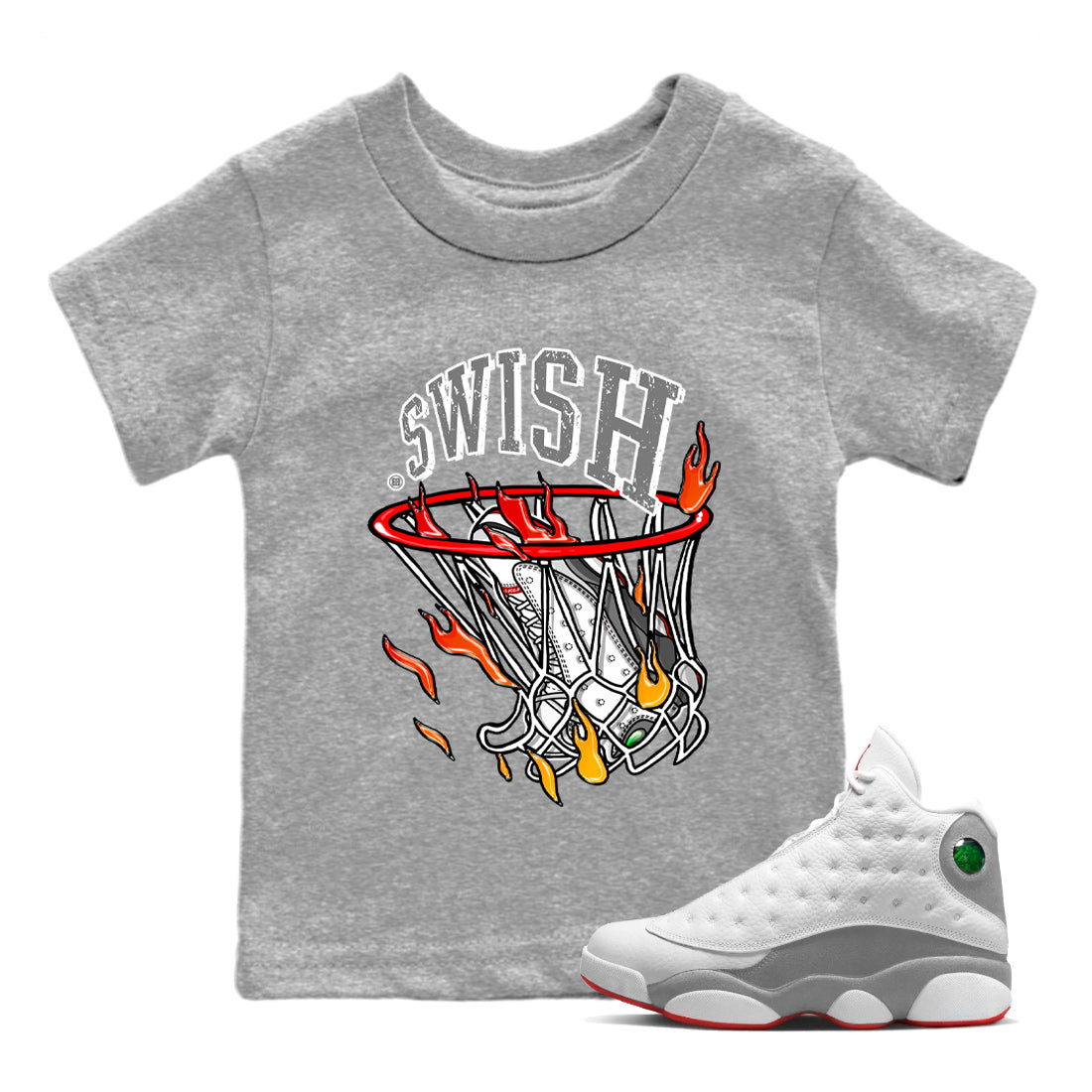 Air Jordan 13 Wolf Grey Sneaker Match Tees Basketball Hoop Streetwear Sneaker Shirt Air Jordan 13 Retro Wolf Grey T-Shirt Kids Shirts Heather Grey 1