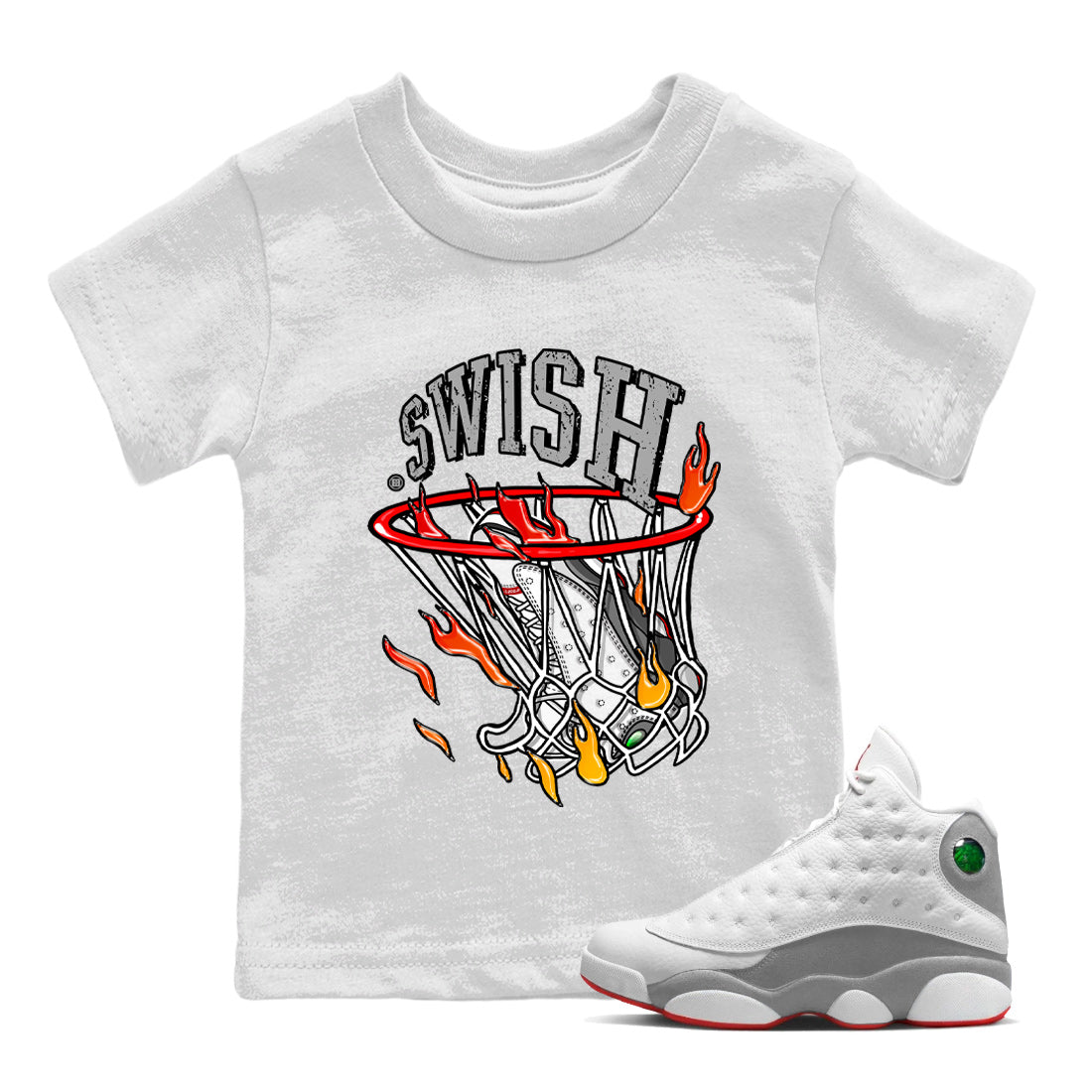Air Jordan 13 Wolf Grey Sneaker Match Tees Basketball Hoop Streetwear Sneaker Shirt Air Jordan 13 Retro Wolf Grey T-Shirt Kids Shirts White 1