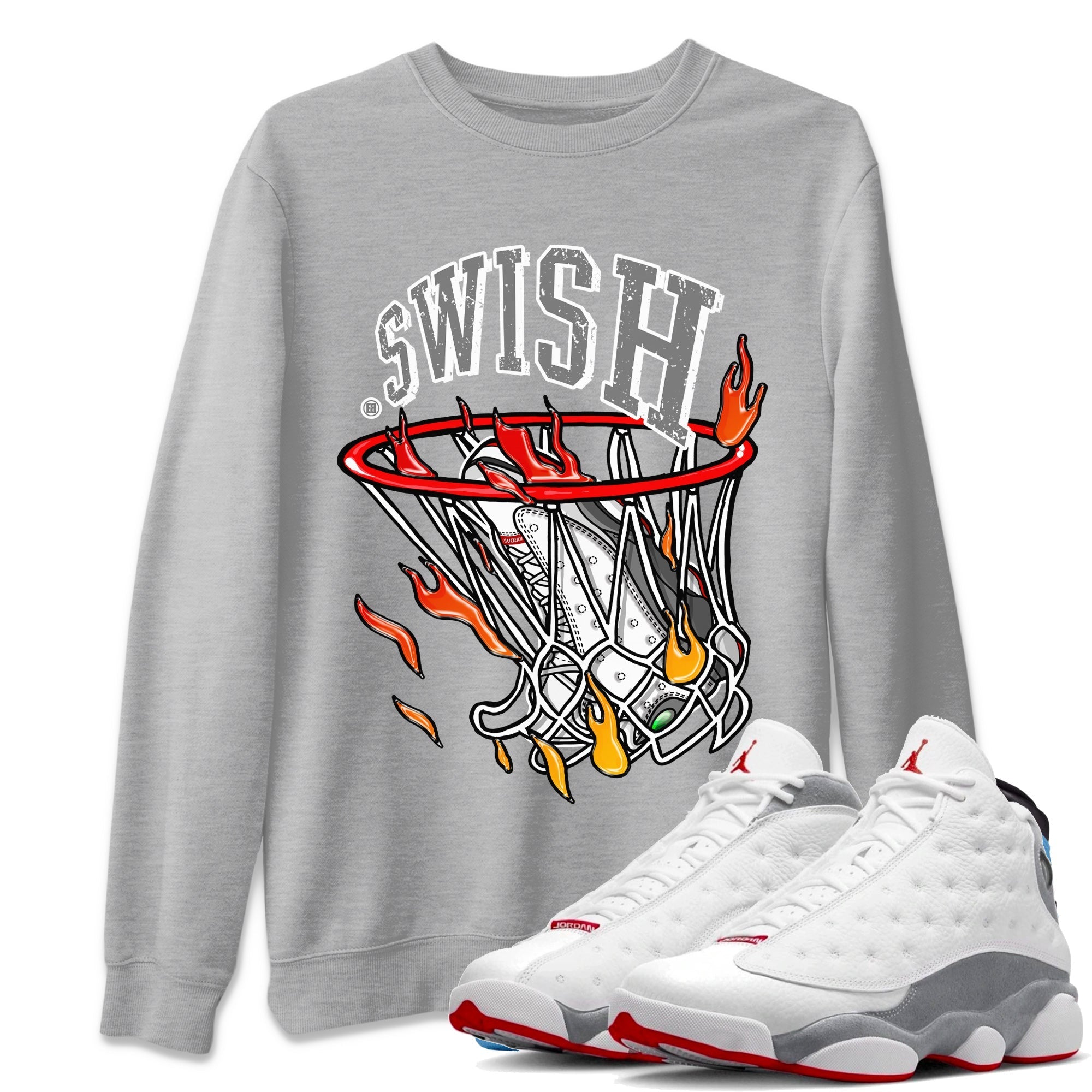 Air Jordan 13 Wolf Grey Sneaker Match Tees Basketball Hoop Streetwear Sneaker Shirt Air Jordan 13 Retro Wolf Grey T-Shirt Unisex Shirts Heather Grey 1