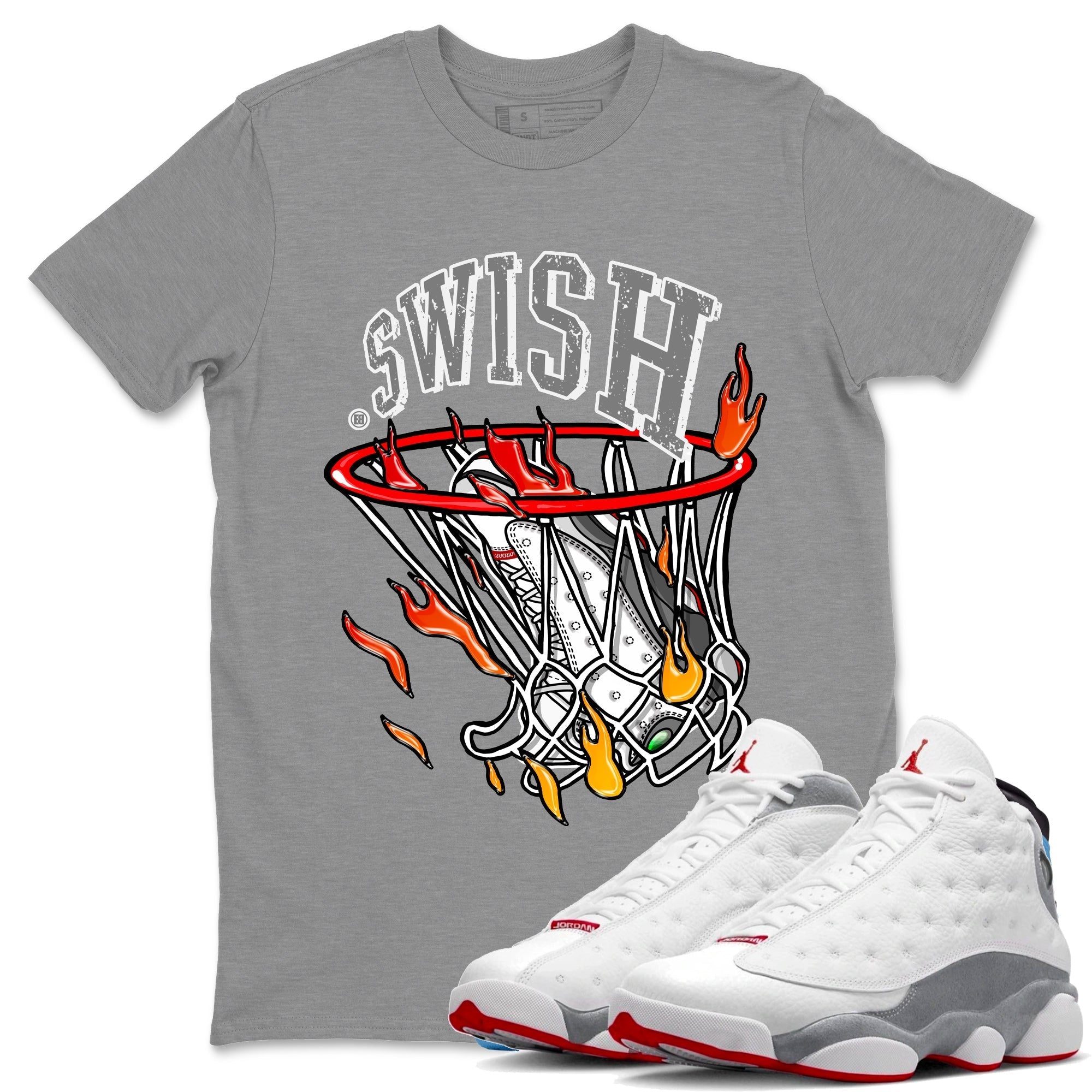 Air Jordan 13 Wolf Grey Sneaker Match Tees Basketball Hoop Streetwear Sneaker Shirt Air Jordan 13 Retro Wolf Grey T-Shirt Unisex Shirts Heather Grey 1