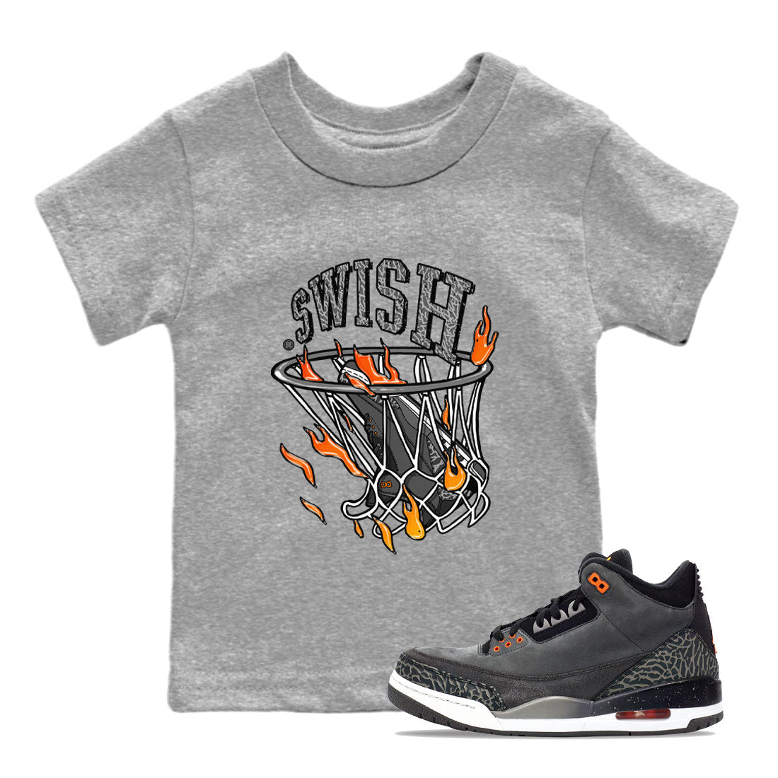 Air Jordan 3 Retro Fear shirt to match jordans Basketball Hoop sneaker tees Air Jordan 3 Fear Drip Gear Zone Baby Toddler Heather Grey 1 T-Shirt