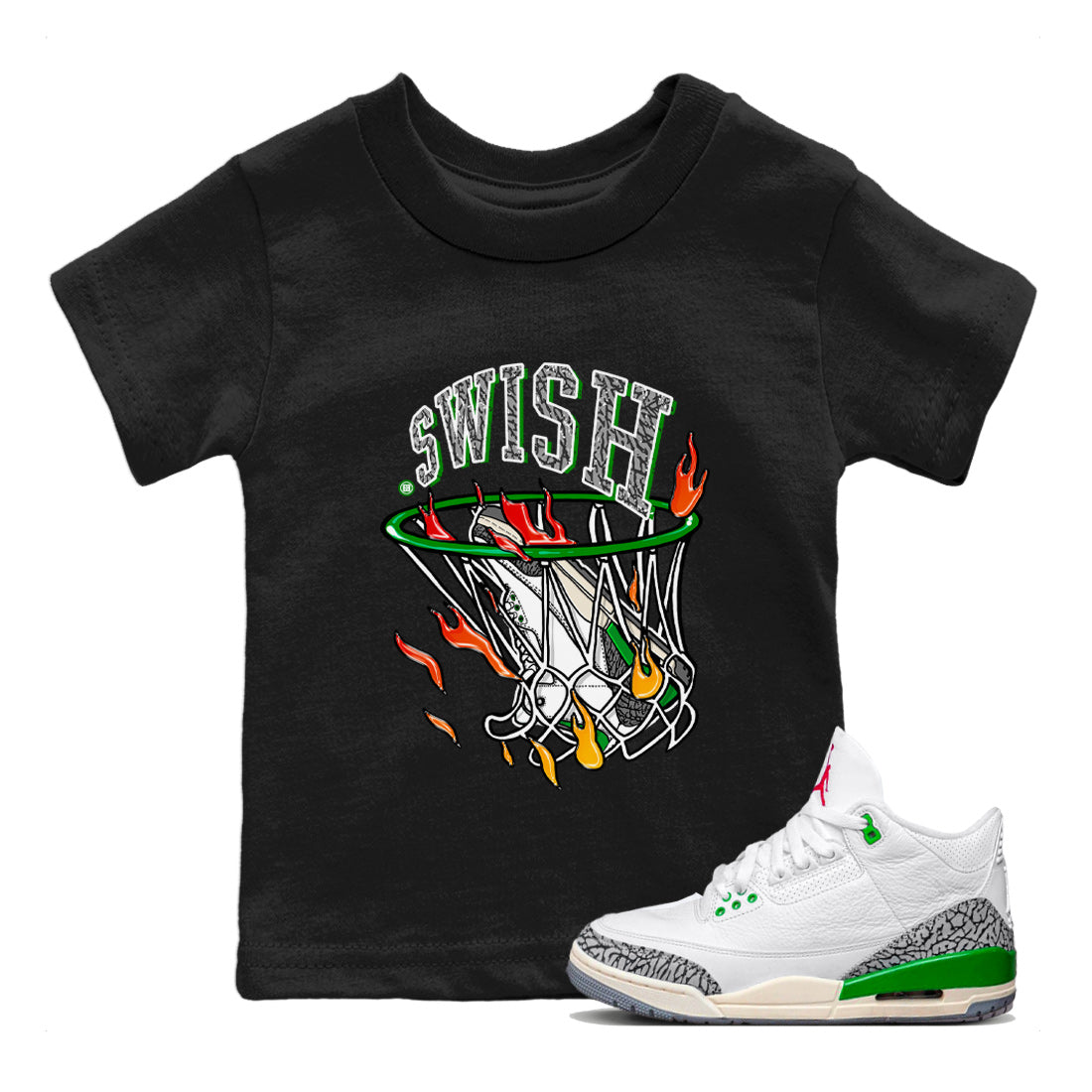 Air Jordan 3 Lucky Green Sneaker Match Tees Basketball Hoop Streetwear Sneaker Shirt 3s Lucky Green Tees Kids Shirts Black 1