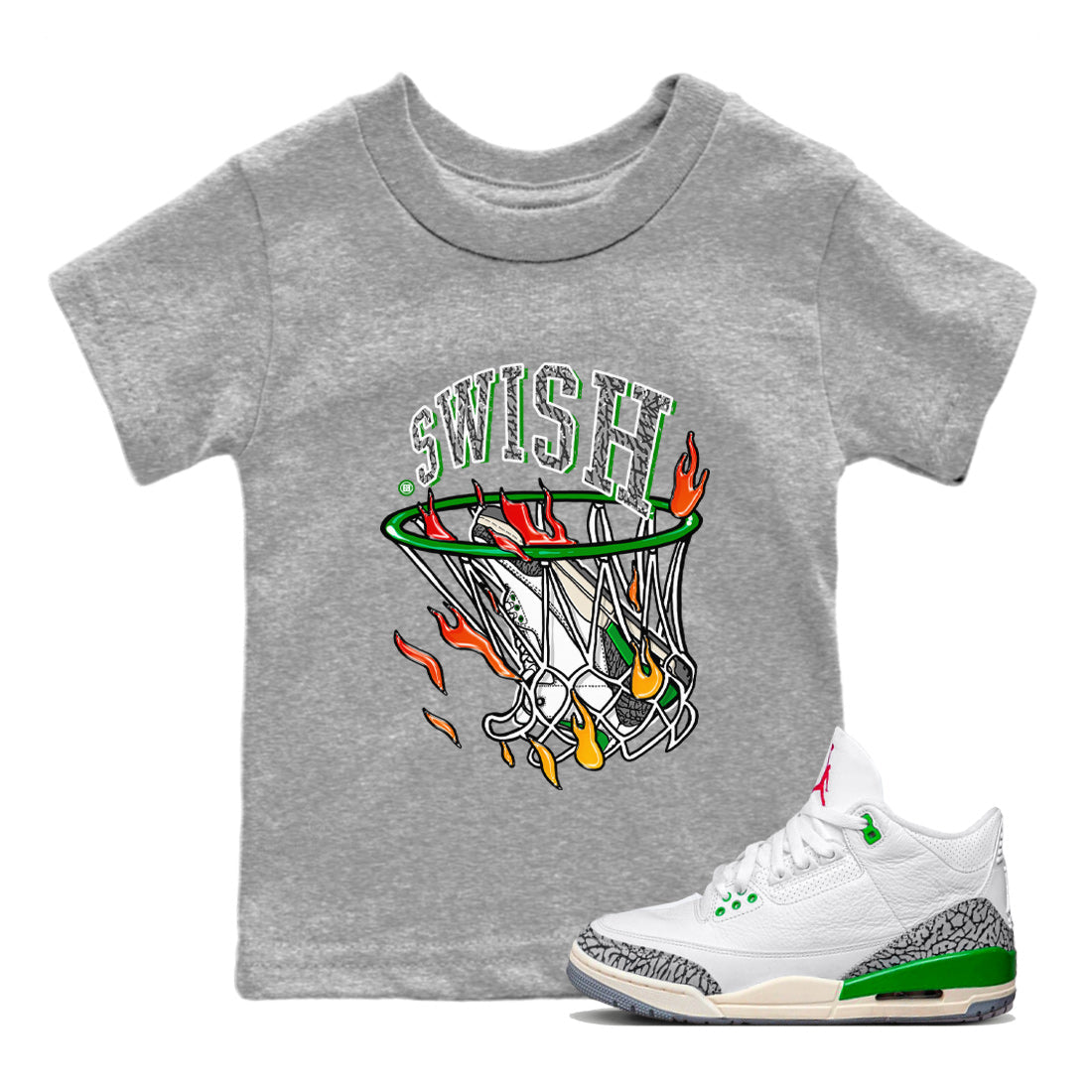 Air Jordan 3 Lucky Green Sneaker Match Tees Basketball Hoop Streetwear Sneaker Shirt 3s Lucky Green Tees Kids Shirts Heather Grey 1