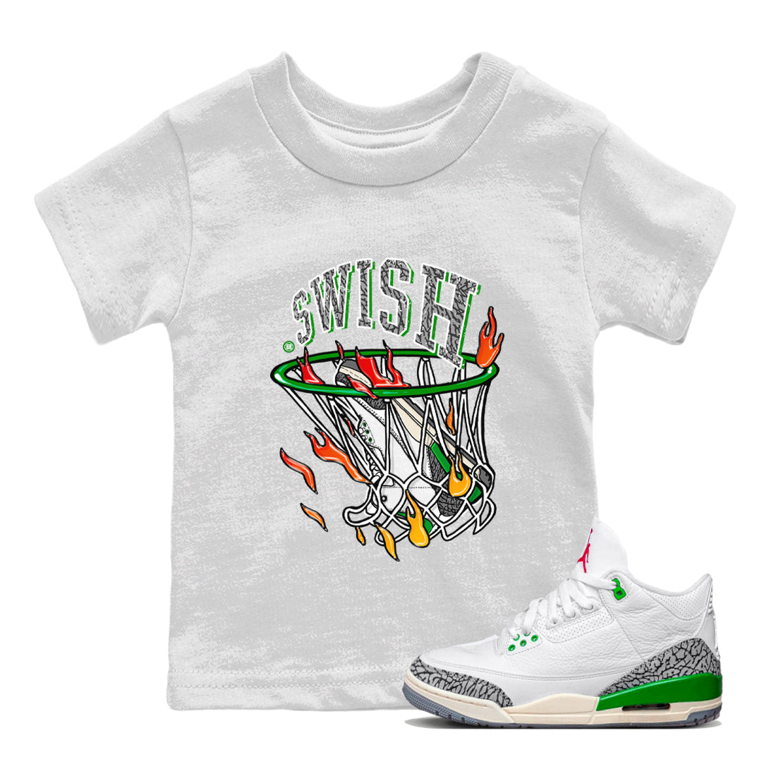 Air Jordan 3 Lucky Green Sneaker Match Tees Basketball Hoop Streetwear Sneaker Shirt 3s Lucky Green Tees Kids Shirts White 1