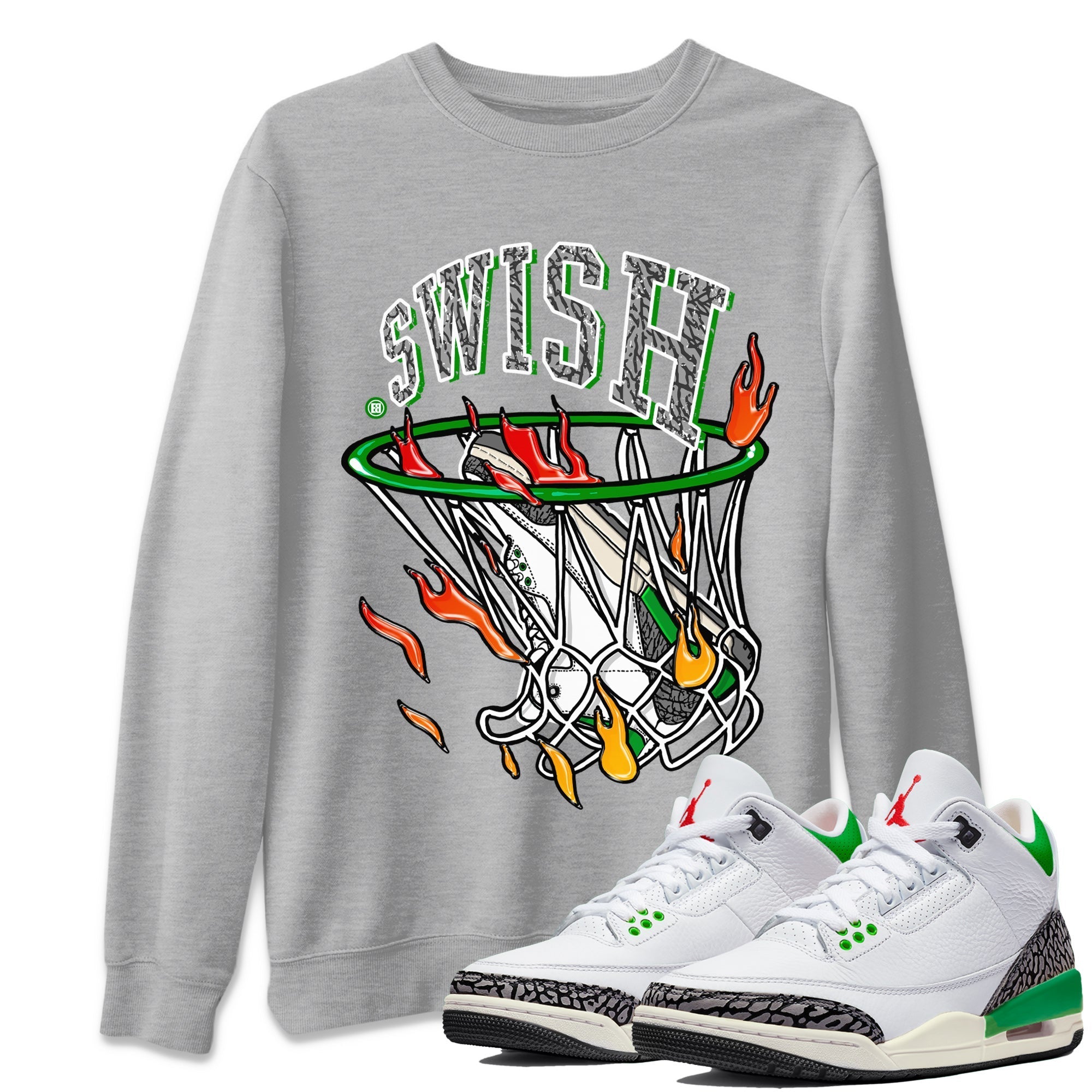 Air Jordan 3 Lucky Green Sneaker Match Tees Basketball Hoop Streetwear Sneaker Shirt 3s Lucky Green Tees Unisex Shirts Heather Grey 1