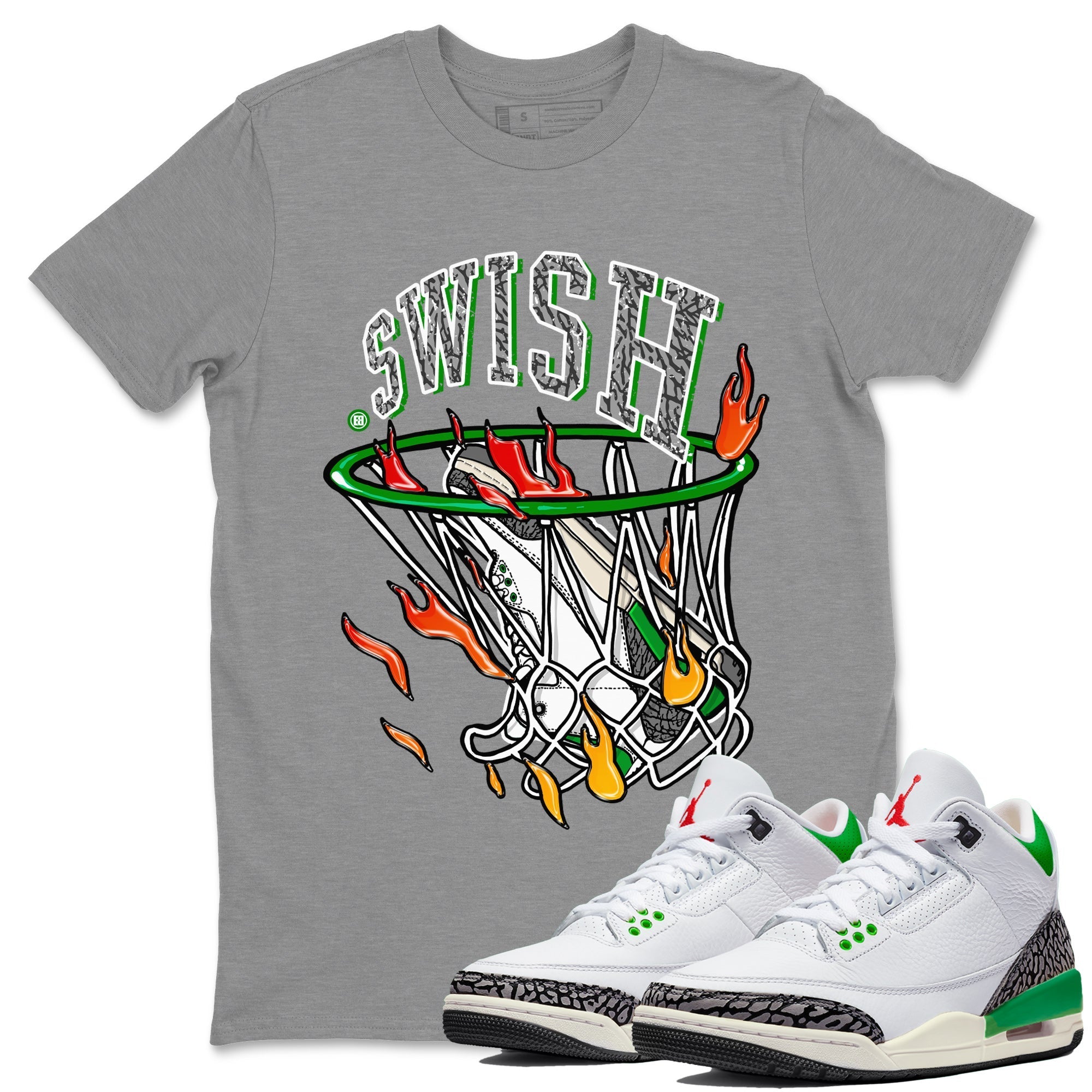 Air Jordan 3 Lucky Green Sneaker Match Tees Basketball Hoop Streetwear Sneaker Shirt 3s Lucky Green Tees Unisex Shirts Heather Grey 1