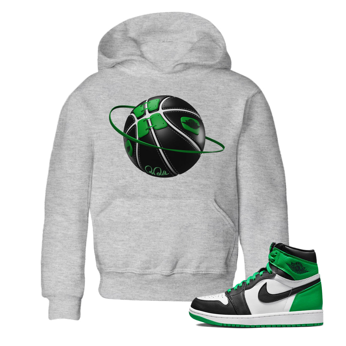 Air Jordan 1 Celtics Sneaker Match Tees Basketball Planet Streetwear Sneaker Shirt AJ1 High OG Lucky Green Sneaker Release Tees Kids Shirts Heather Grey 1