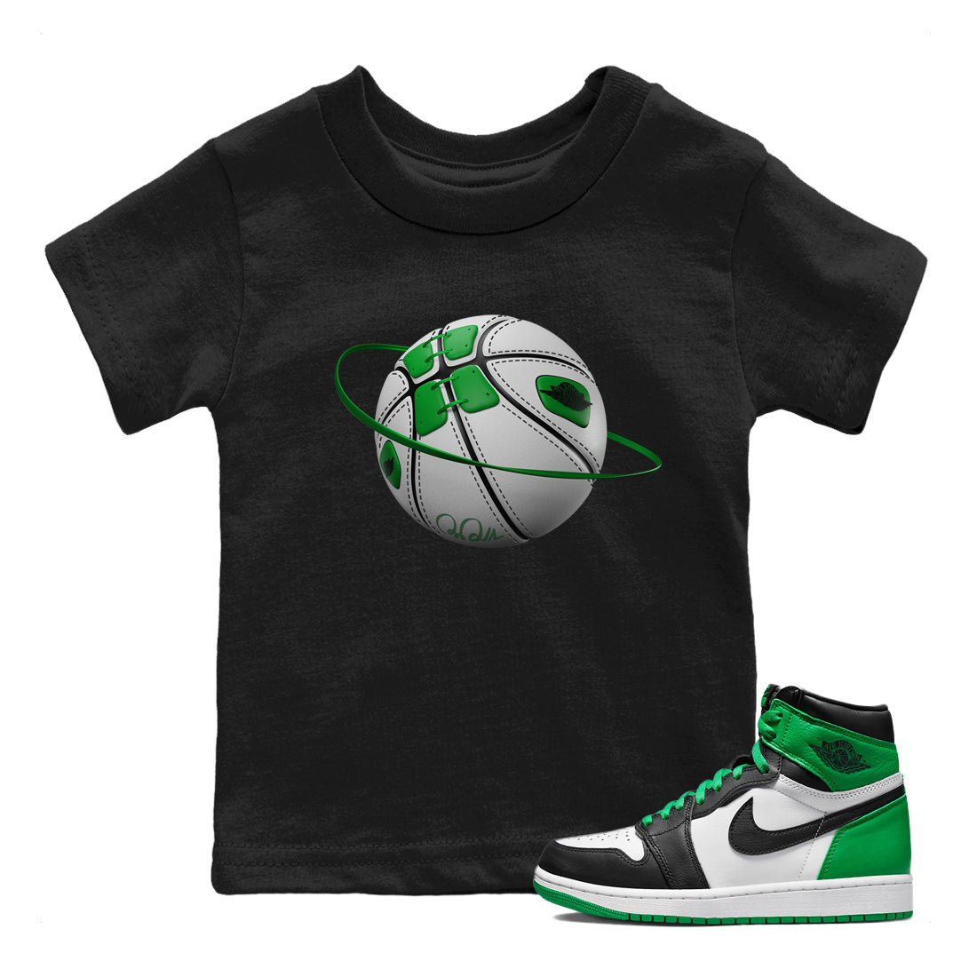 Air Jordan 1 Celtics Sneaker Match Tees Basketball Planet Streetwear Sneaker Shirt AJ1 High OG Lucky Green Sneaker Release Tees Kids Shirts Black 1
