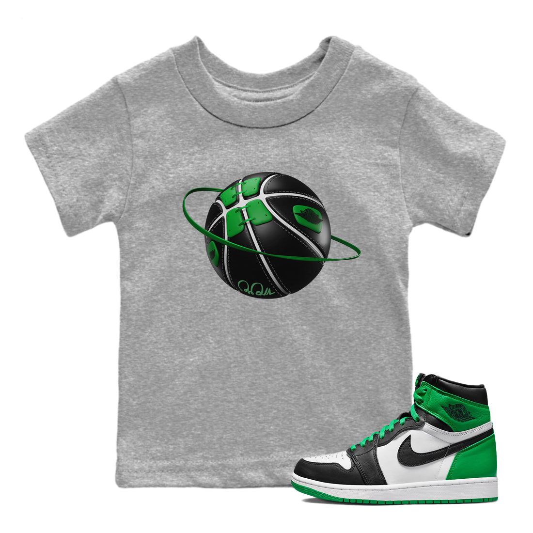 Air Jordan 1 Celtics Sneaker Match Tees Basketball Planet Streetwear Sneaker Shirt AJ1 High OG Lucky Green Sneaker Release Tees Kids Shirts Heather Grey 1