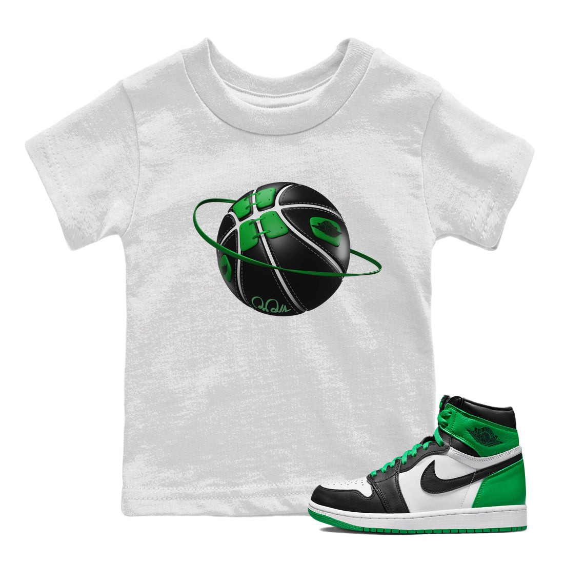 Air Jordan 1 Celtics Sneaker Match Tees Basketball Planet Streetwear Sneaker Shirt AJ1 High OG Lucky Green Sneaker Release Tees Kids Shirts White 1