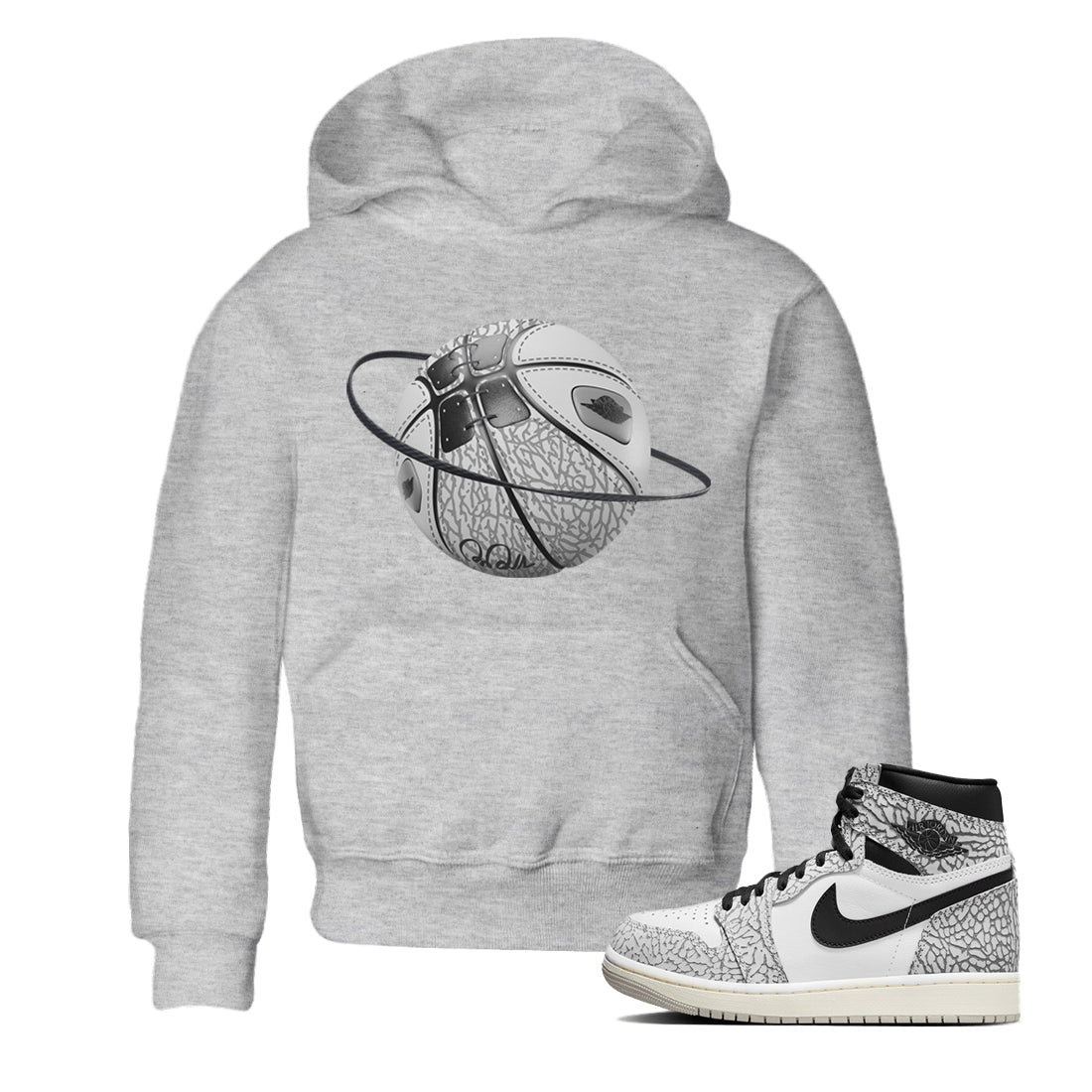 Jordan 1 High White Cement Sneaker Matching T-Shirt Basketball Planet Sneaker Tees Jordan 1 High White Cement Sneaker Release Tees Kids Shirts