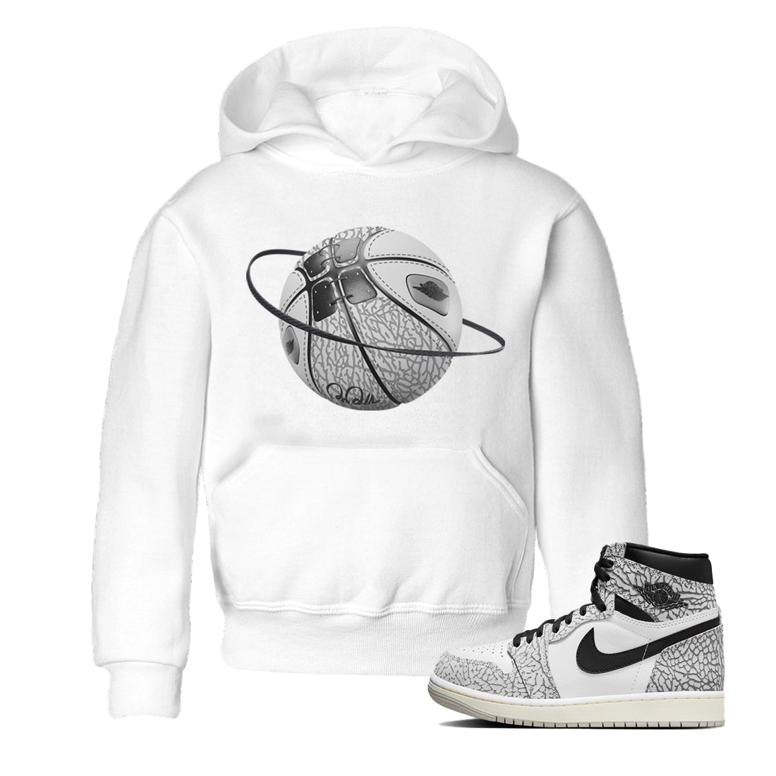 Jordan 1 High White Cement Sneaker Matching T-Shirt Basketball Planet Sneaker Tees Jordan 1 High White Cement Sneaker Release Tees Kids Shirts