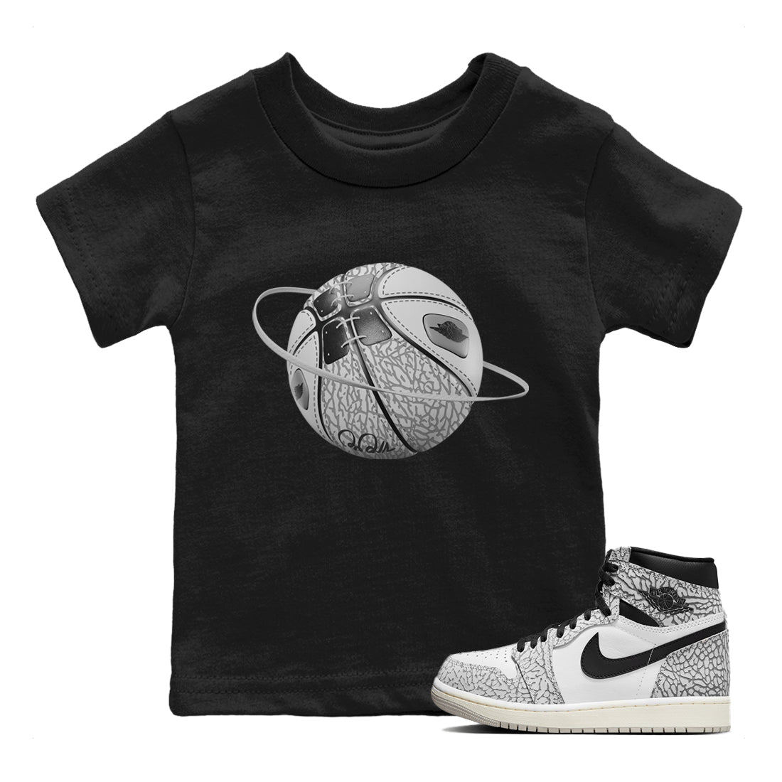 Jordan 1 High White Cement Sneaker Matching T-Shirt Basketball Planet Sneaker Tees Jordan 1 High White Cement Sneaker Release Tees Kids Shirts