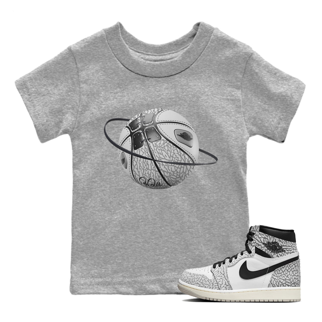 Jordan 1 High White Cement Sneaker Matching T-Shirt Basketball Planet Sneaker Tees Jordan 1 High White Cement Sneaker Release Tees Kids Shirts