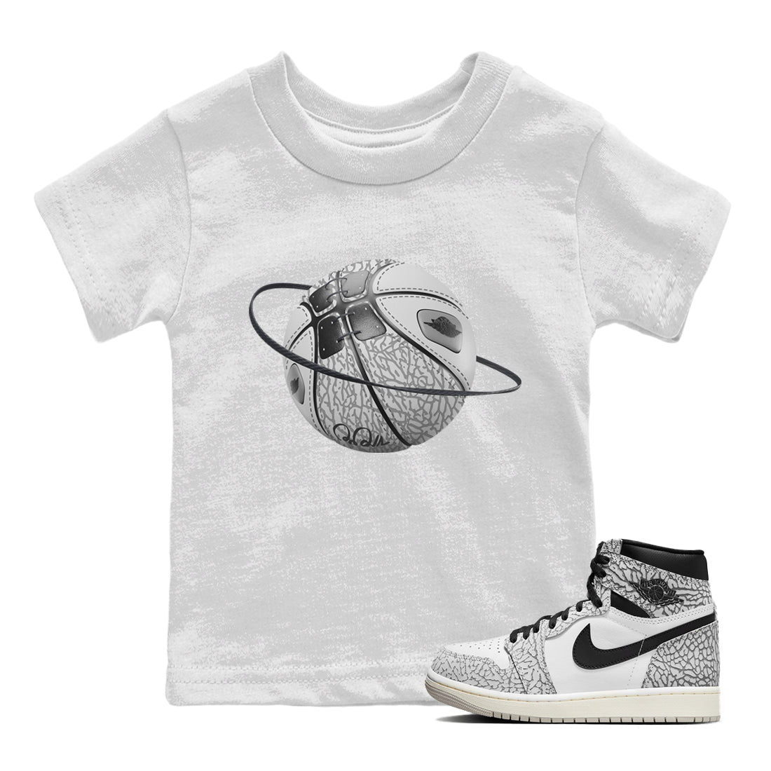 Jordan 1 High White Cement Sneaker Matching T-Shirt Basketball Planet Sneaker Tees Jordan 1 High White Cement Sneaker Release Tees Kids Shirts