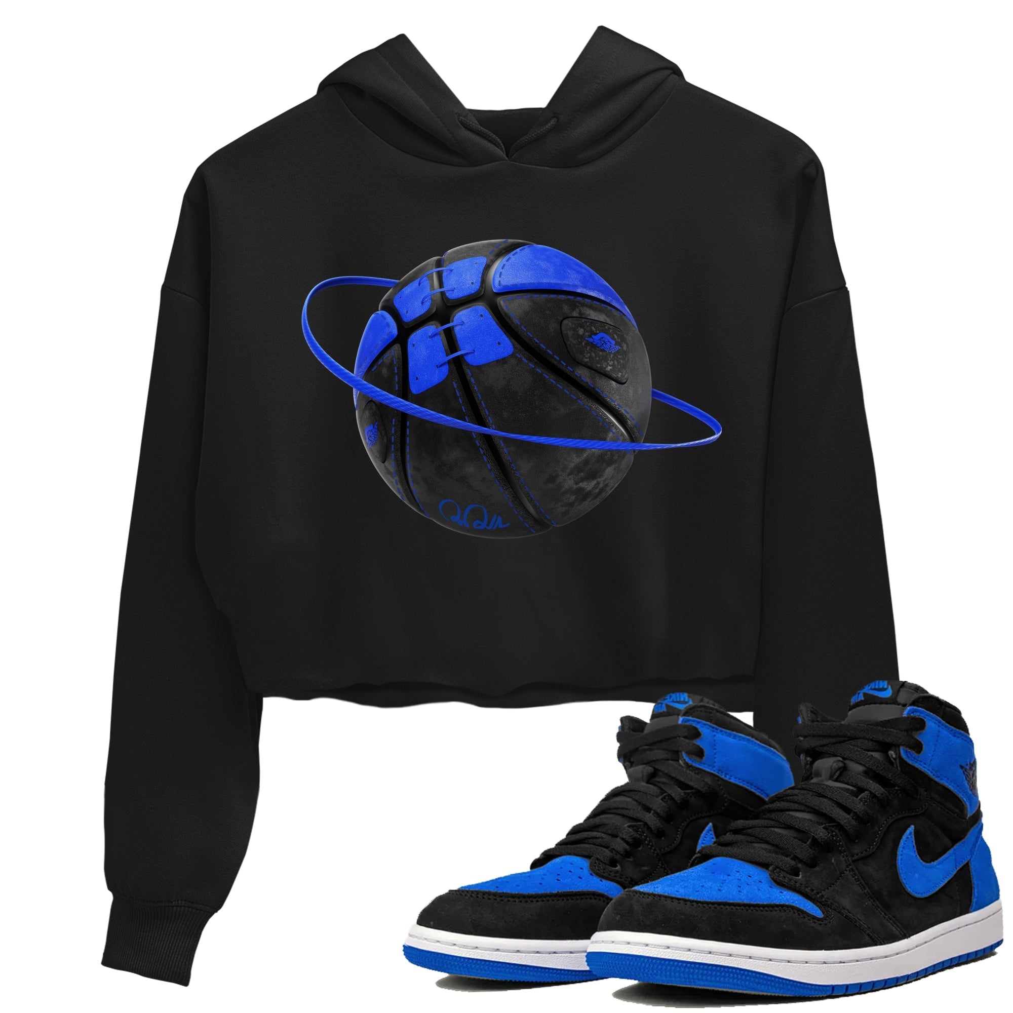 Air Jordan 1 Royal Reimagined shirt to match jordans Basketball Planet sneaker tees AJ1 OG HIGH Royal Reimagined Drip Gear Zone Black 1 Crop T-Shirt