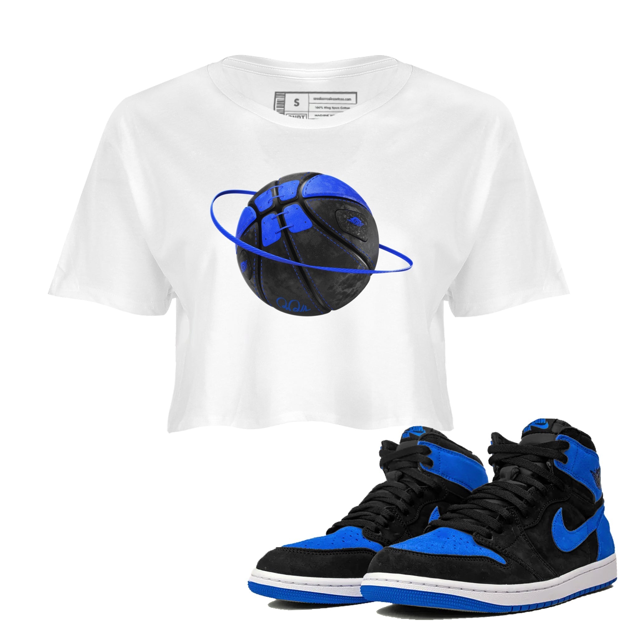 Air Jordan 1 Royal Reimagined shirt to match jordans Basketball Planet sneaker tees AJ1 OG HIGH Royal Reimagined Drip Gear Zone White 1 Crop T-Shirt